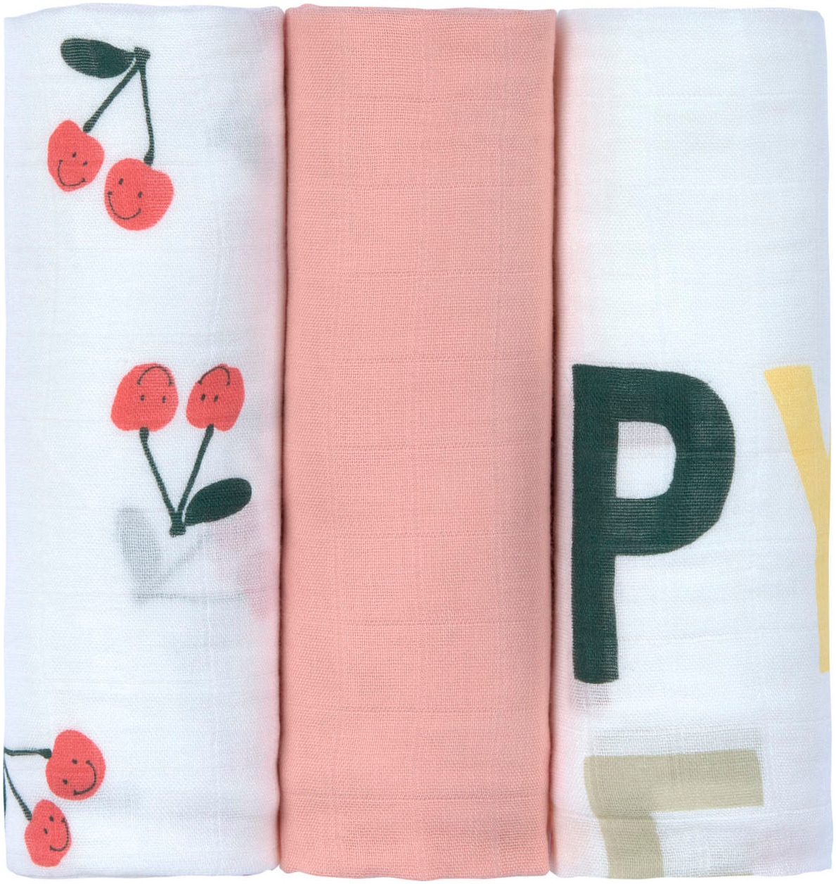 LÄSSIG Stoffwindeln "Mulltuch-Set L Happy Fruits Cherry" Set, 3 Stk. tlg.