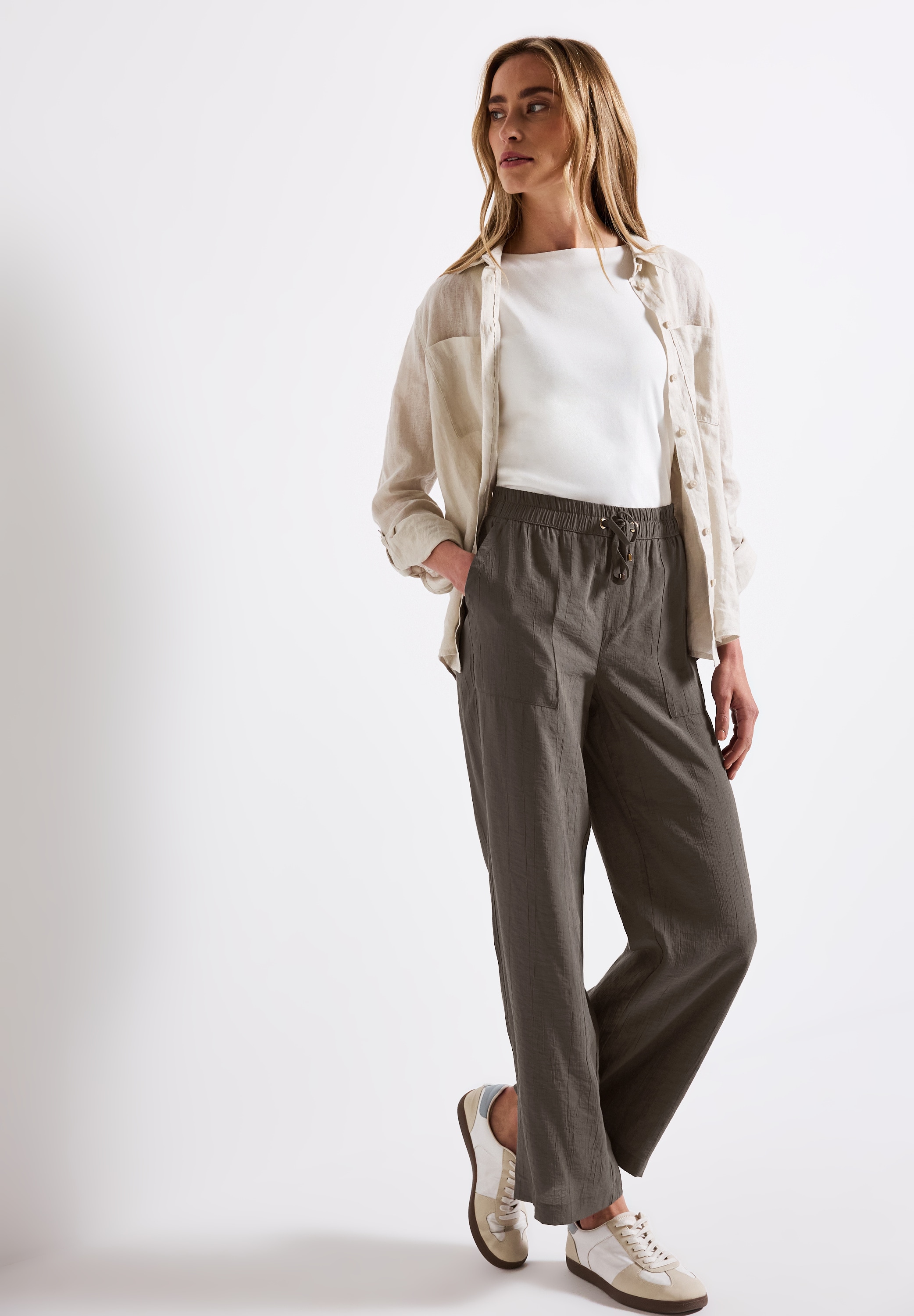 STREET ONE Stoffhose, mit Crinkle-Struktur, Wide Leg