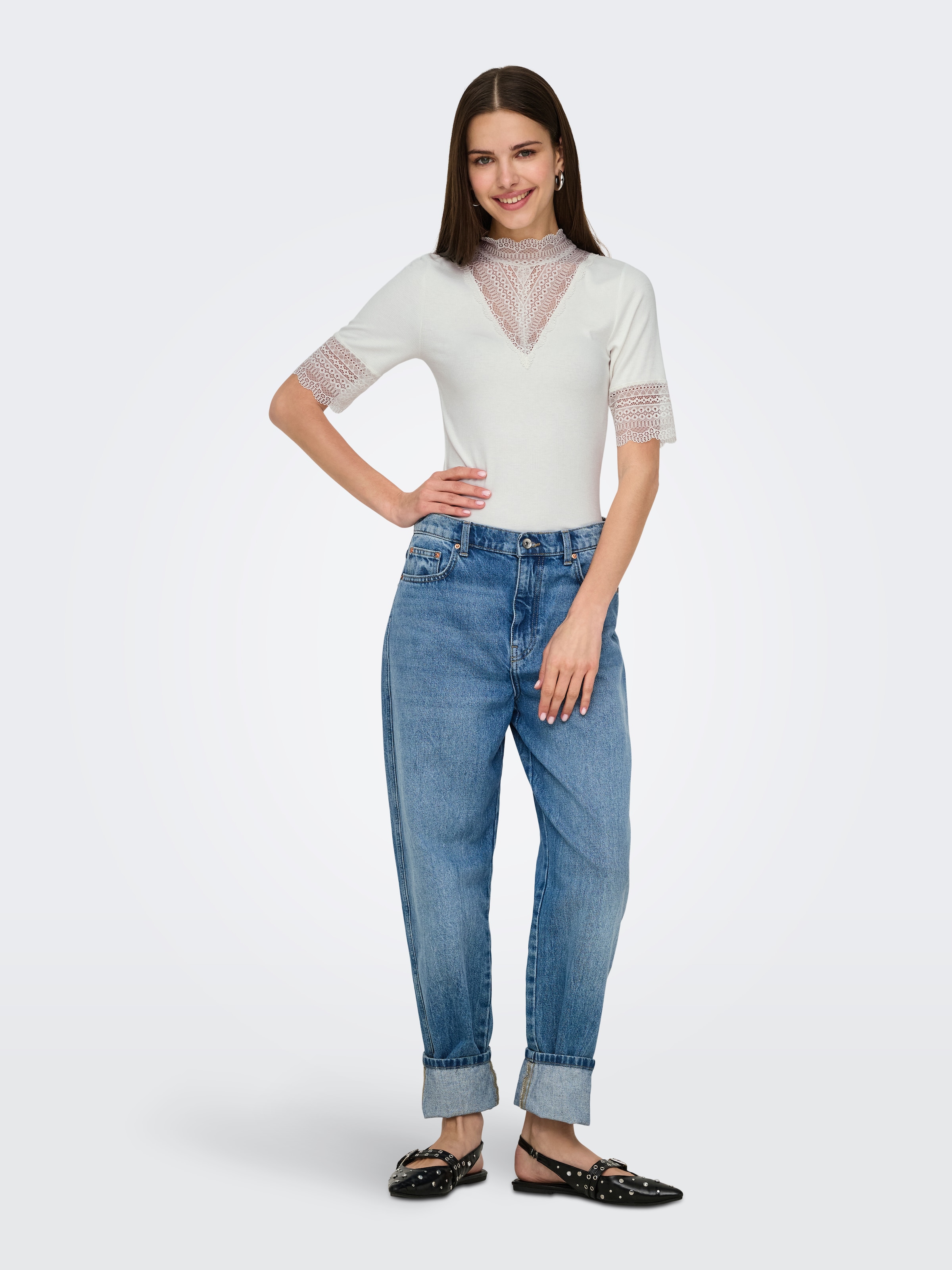 ONLY Spitzenshirt »ONLTILDE HIGHNECK S/S TOP JRS NOOS«