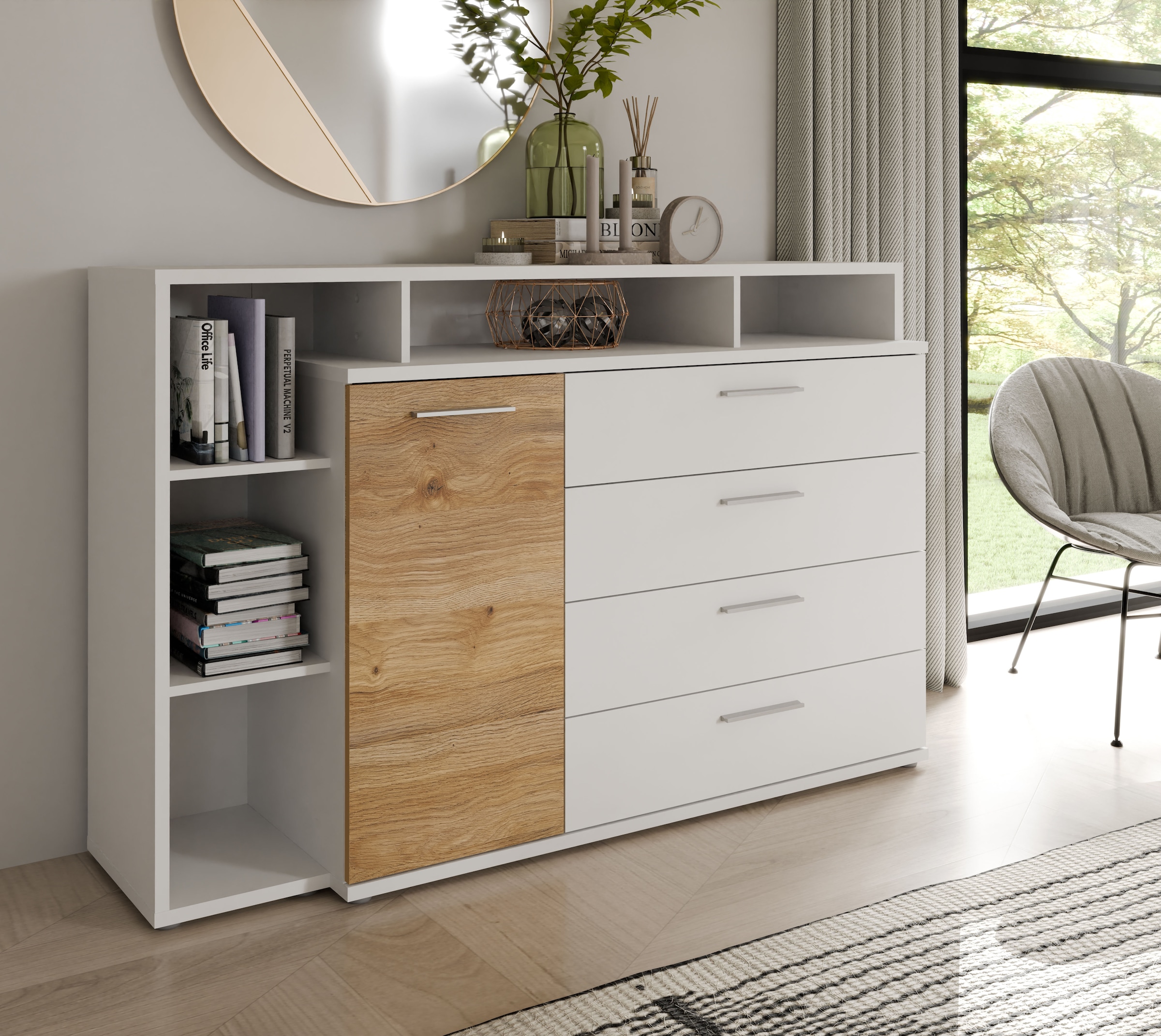 Kombikommode »MAYACUS«, modernes Sideboard, Stauraum, 4 Schubkästen, trendiges Dekor