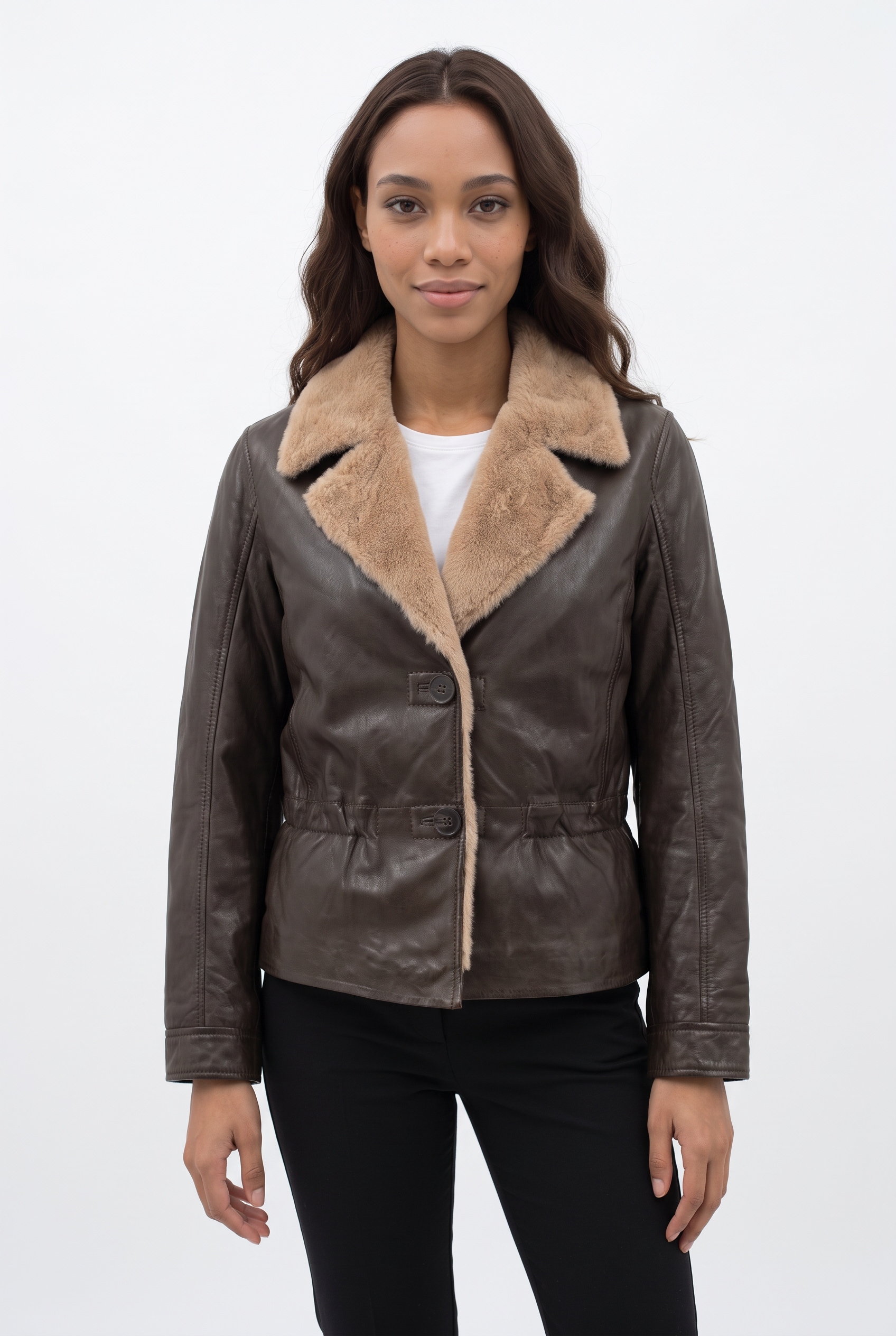Mauritius Lederjacke »MWIcelyn« mit Reverskragen mit Fake-Fur-Besatz, tailliert