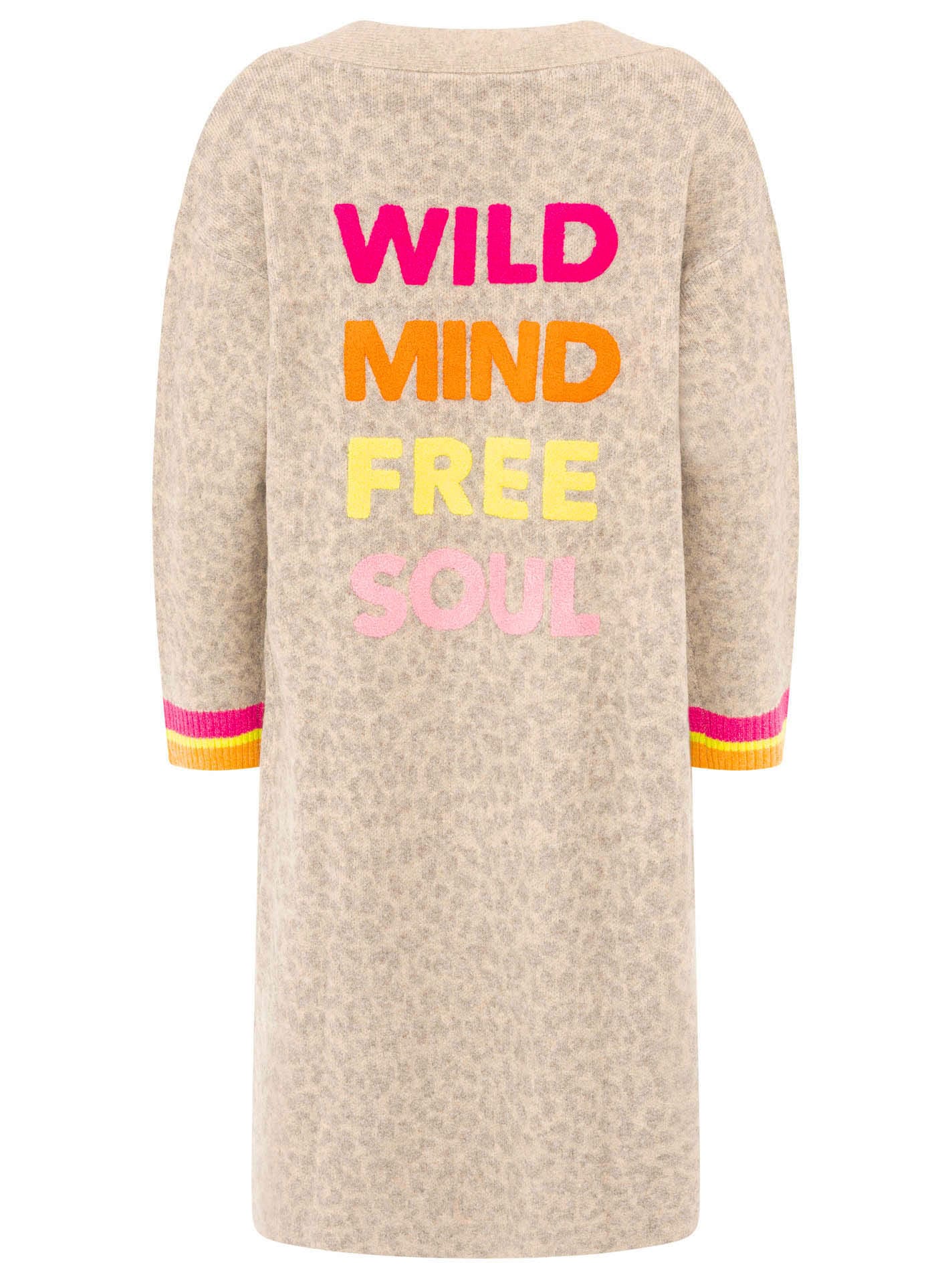 Zwillingsherz Cardigan »"Wild Leo"« Leomuster, Schriftzug hinten in Neon, gestreifte Bündchen