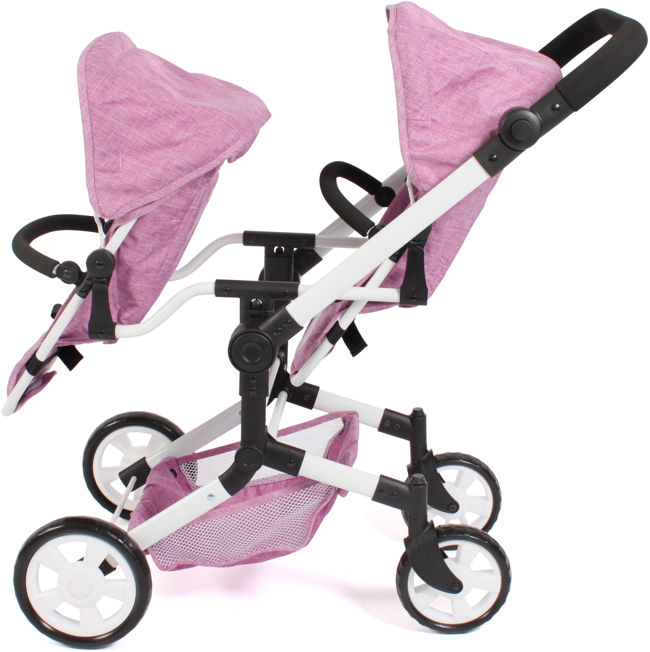 CHIC2000 Puppen-Zwillingsbuggy »Linus Duo, Jeans Pink«, mit zwei abnehmbaren, bis in Liegeposition verstellbaren Sportsitzen