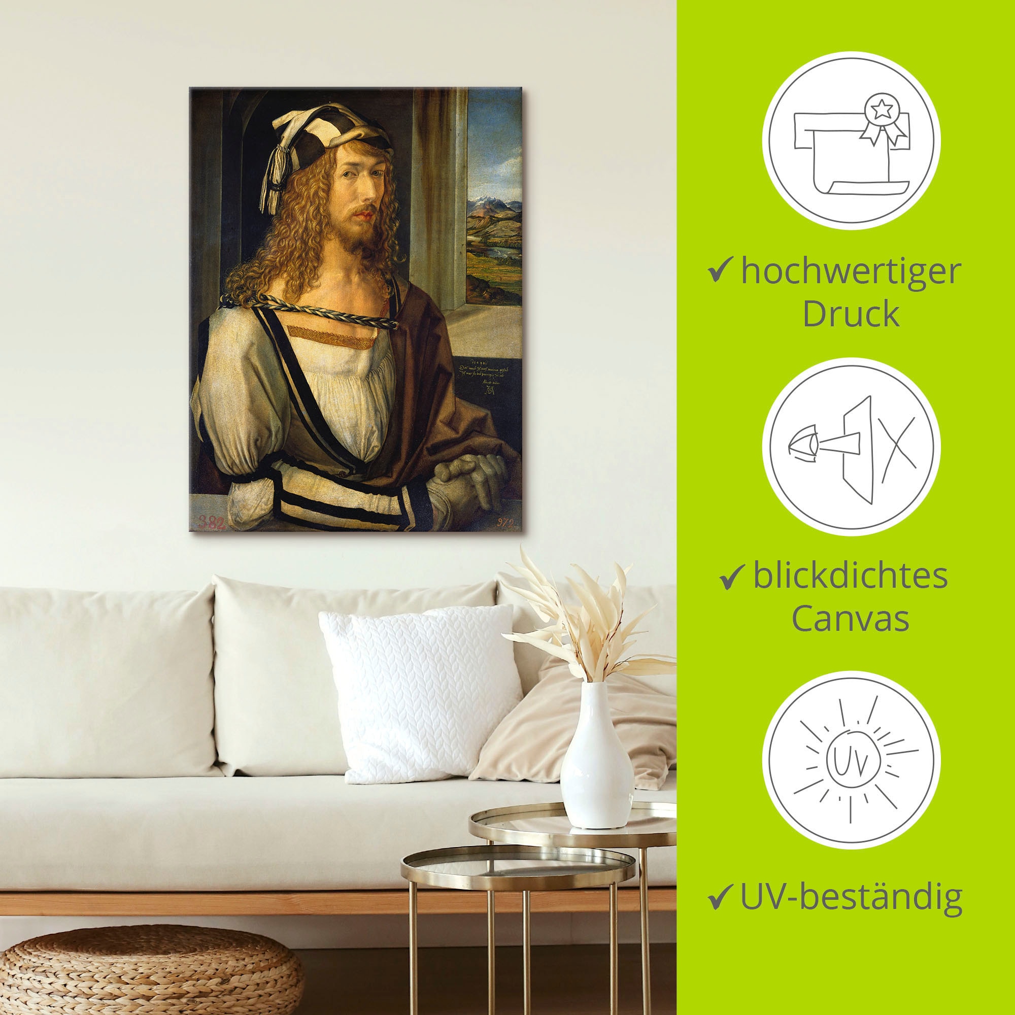 Artland Leinwandbild »Selbstbildnis mit Landschaft. 1498« Porträts 1 Stk. tlg. auf Holzrahmen gespannt