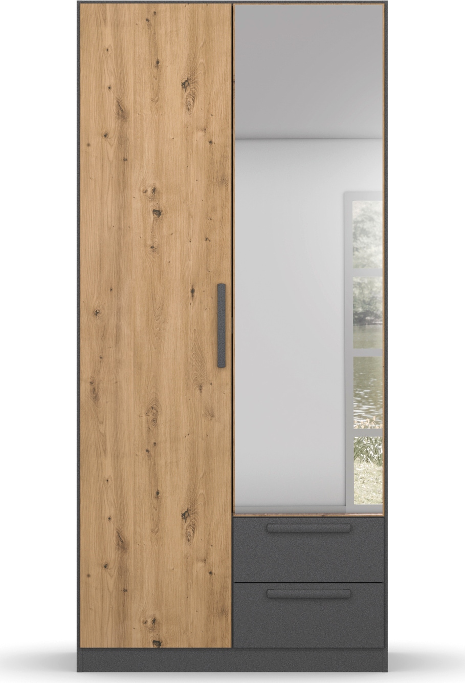 rauch Drehtürenschrank »StyleUp«, Typ Dark & Wood mit trendigen farblich abgesetzten Griffen
