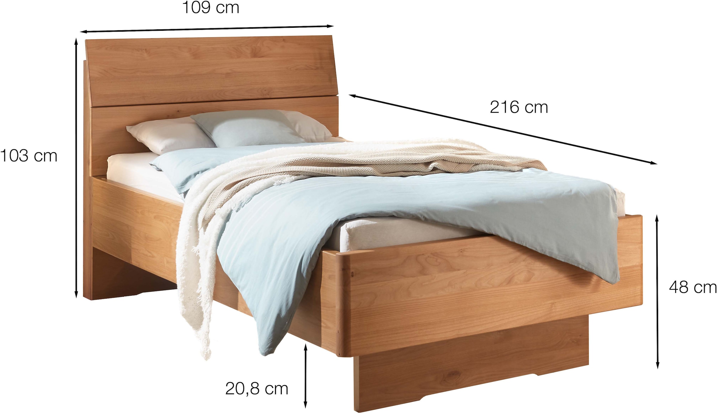 WIEMANN Holzbett »Cardiff, Bettgestell, Bettrahmen, teilmassiv Erle« Belastbarkeit 110/220 Kg, 4-fache höhenverstellbar, MADE IN GERMANY,  Kopf- und Fußteil aus Massivholz in Erle, verschiedene Größen