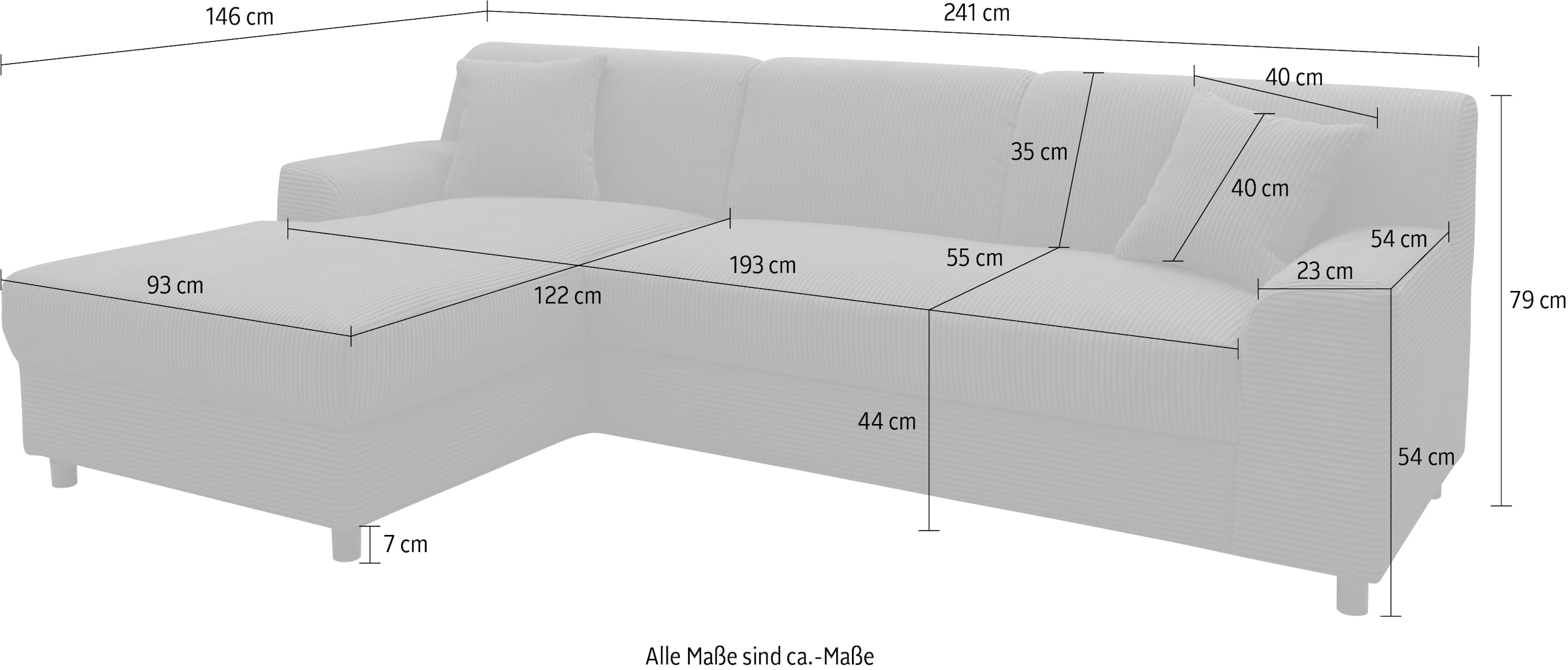 INOSIGN Ecksofa »Turah 2, L-Form, in Cord u. wasserabweisender Microfaser, Federkern«, B/T/H: 241/146/79 cm, incl. Zierkissen, wahlweise mit Bettfunktion