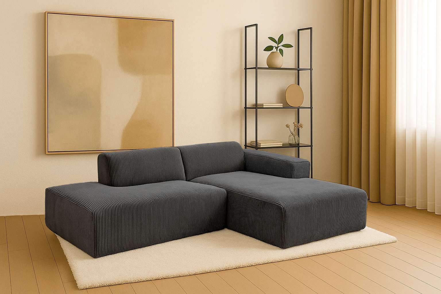 andas Ecksofa »Noord mit Kedernaht, Breite 227 cm«, Cord, Struktur, Webstoff, mit Wellenunterfederung, Massivholzrahmen