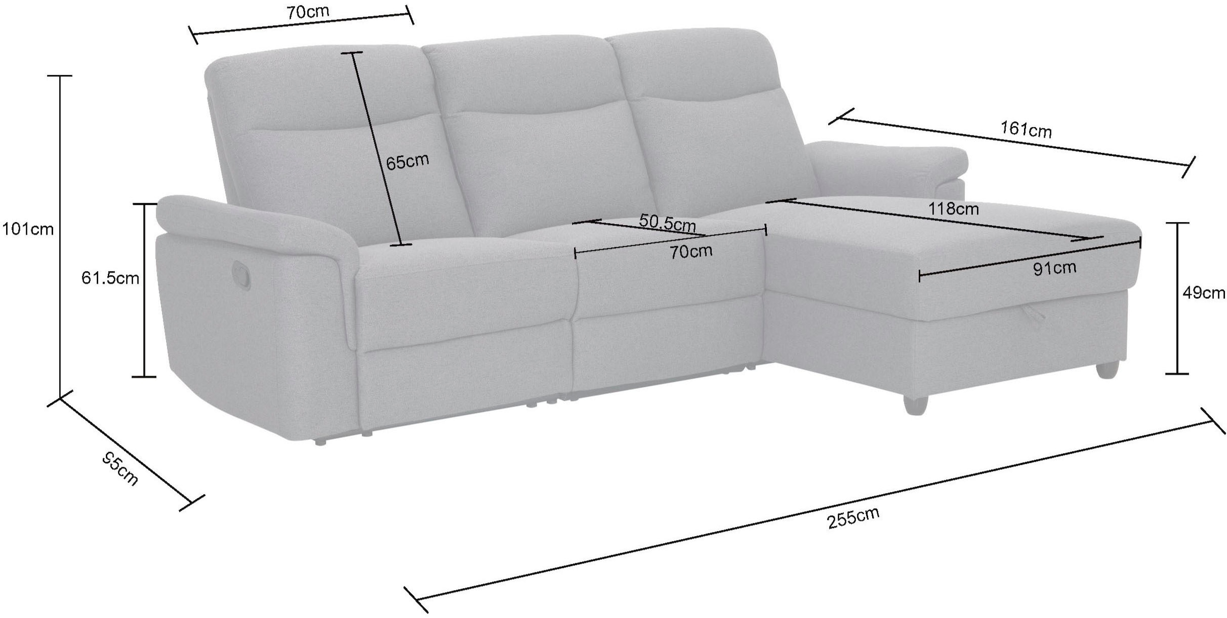 Home affaire Ecksofa »BRIONNE, L-Form, 255cm, manuelle u. elektrische Funktion (USB A/C),« Liegefunktion, Stauraum, Federkernpolsterung, Webstoff