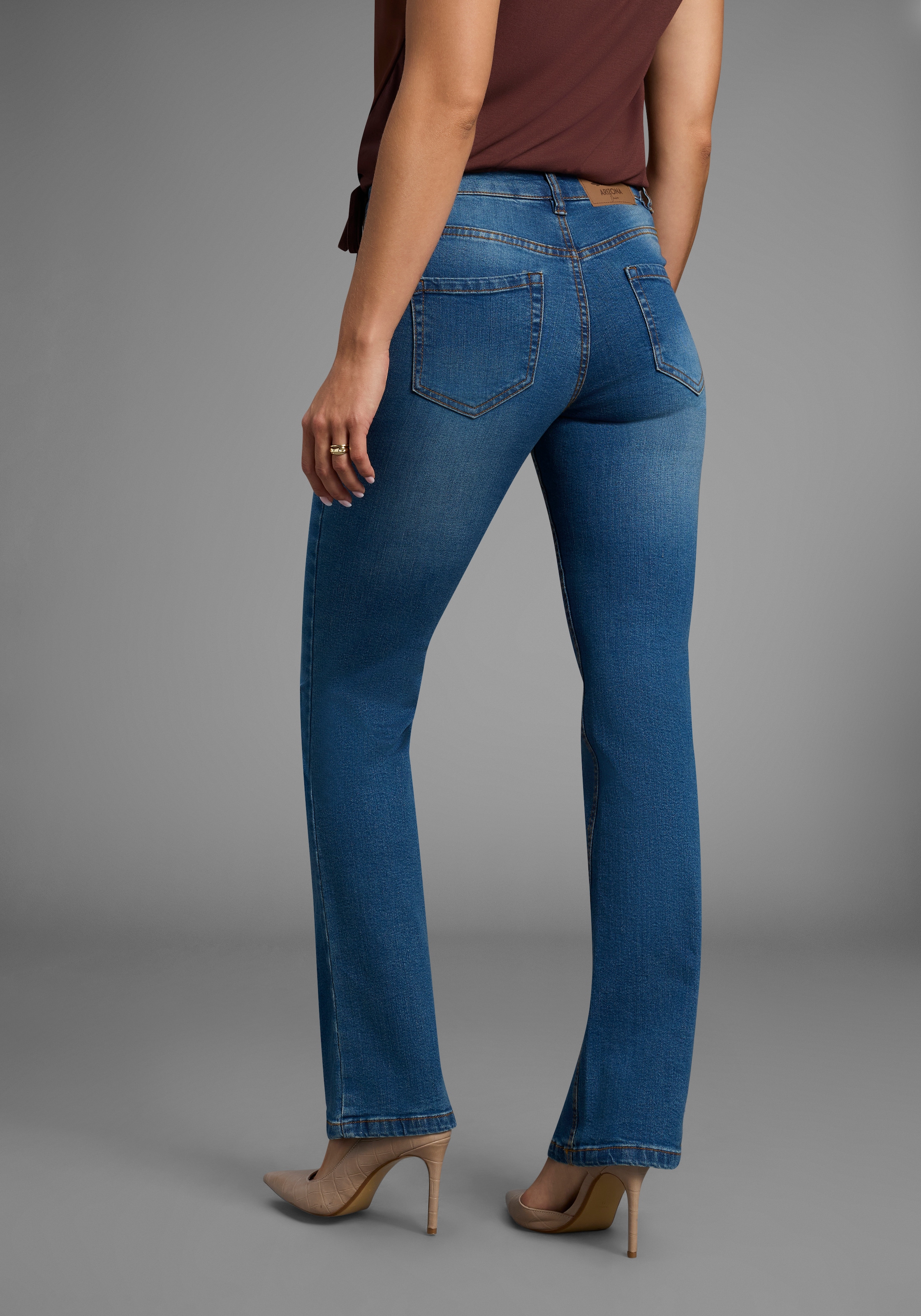 Arizona Bootcut-Jeans »Bund mit seitlichem Gummizugeinsatz«, hohe Leibhöhe, Bootcut, mit Stretch, klassischer 5-Pocket-Style