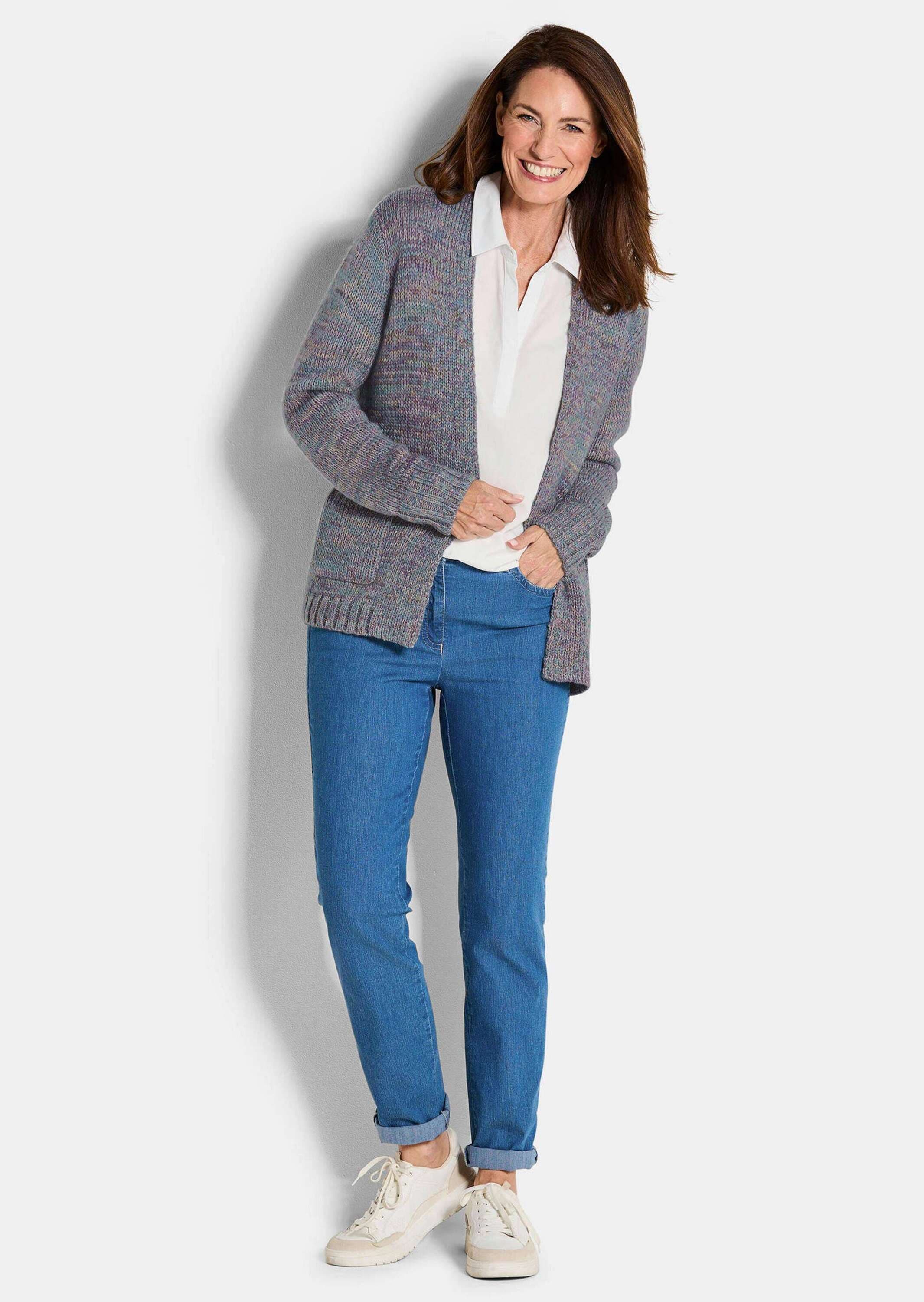 GOLDNER Strickjacke »Kurzgröße Langarm Melange-Cardigan, flauschig«