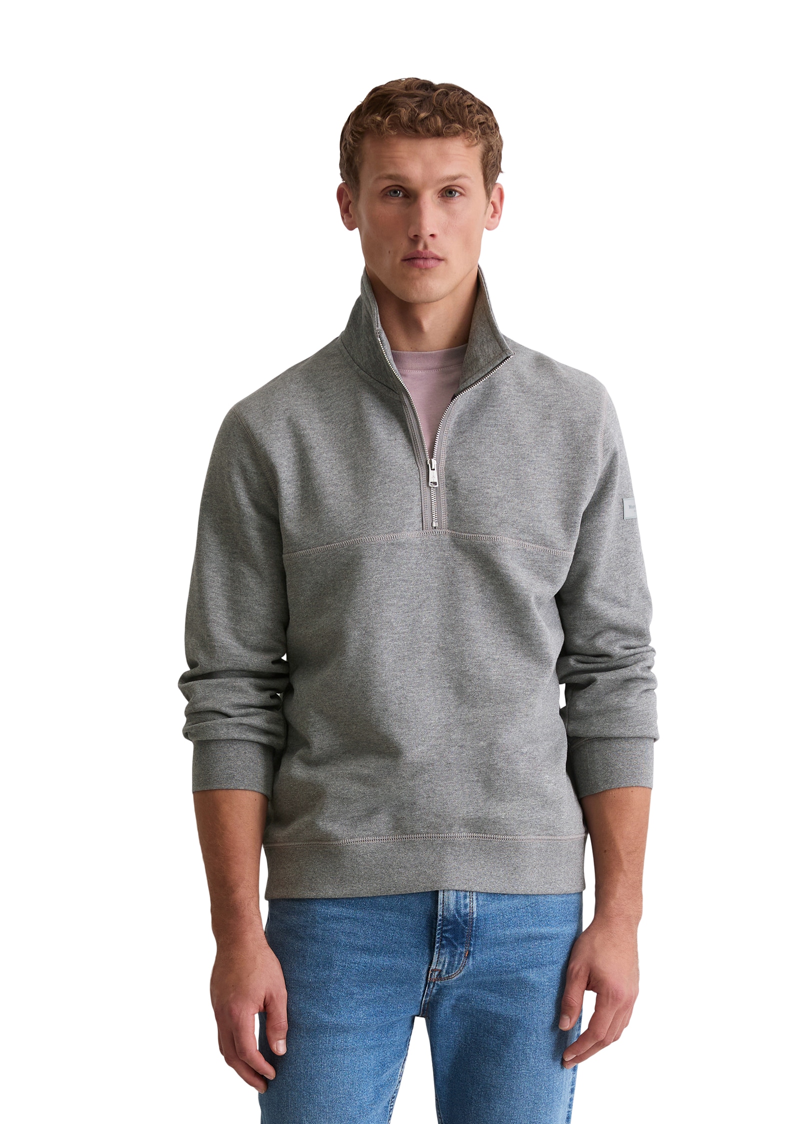 Marc O'Polo Sweatshirt »regular fit aus weicher Bio-Baumwolle«, Troyerkragen mit Reißverschluss
