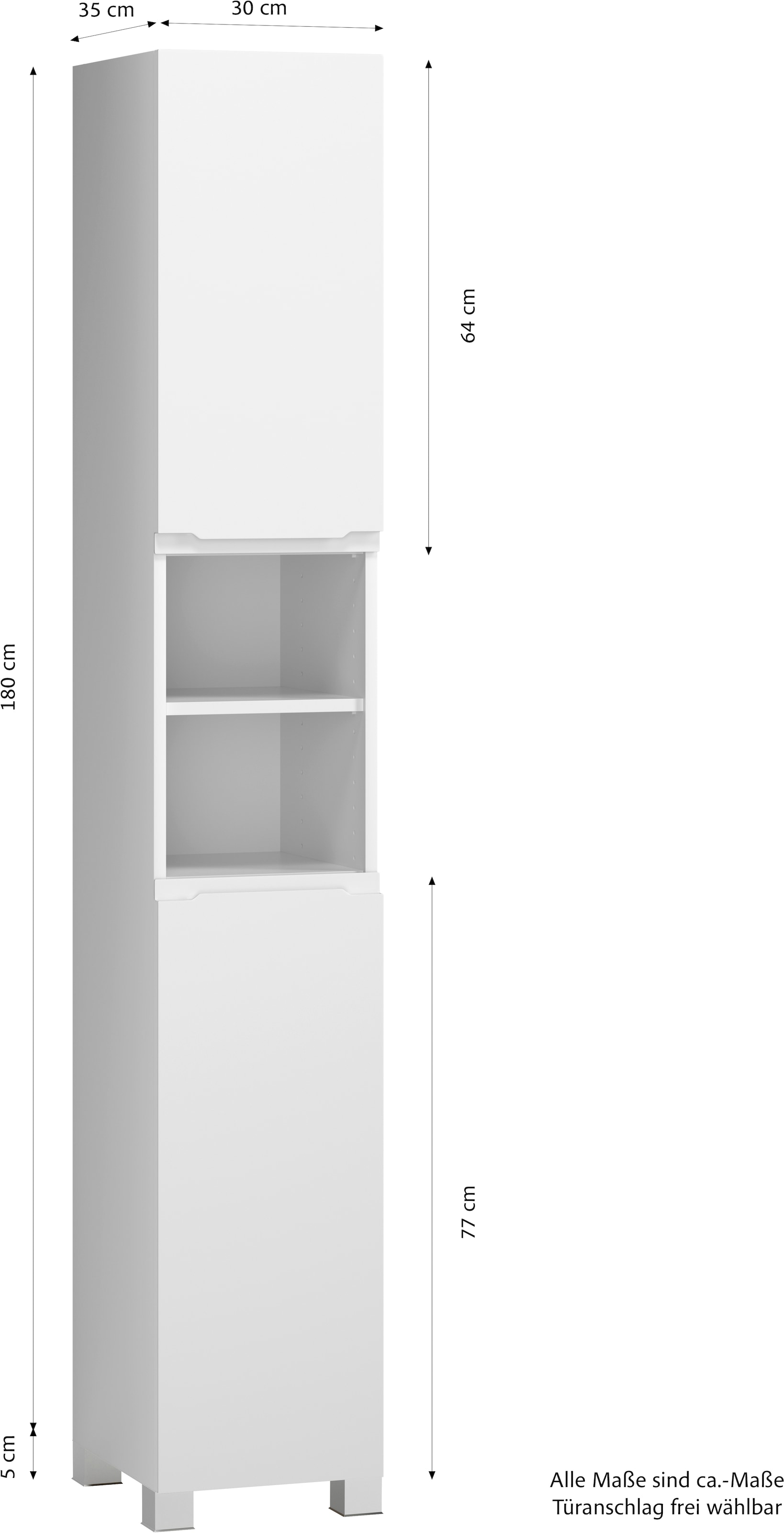 welltime Hochschrank »CABO, gedämpfte Scharniere« matt weiß, griffloses Design, reversibel