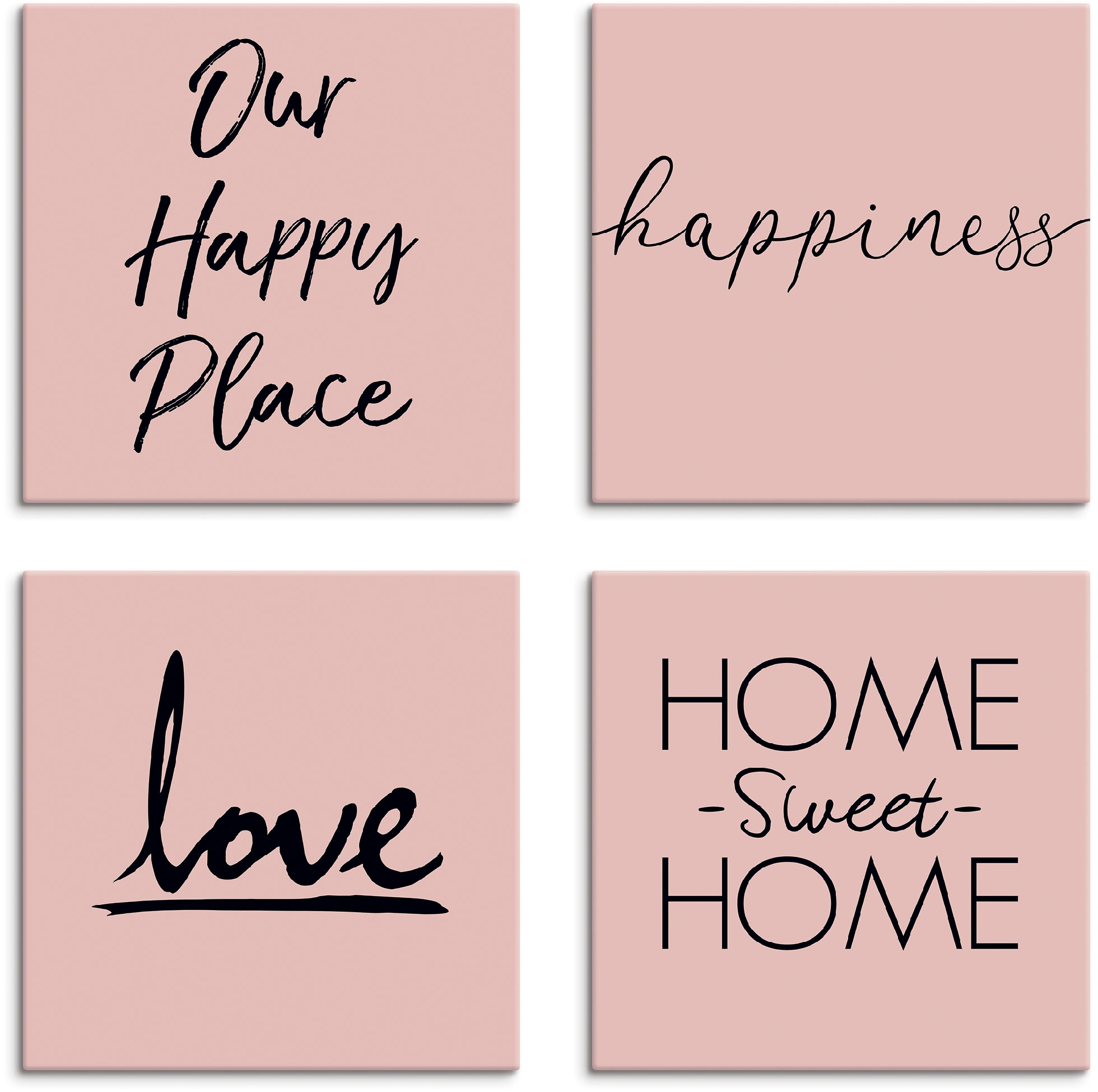 Artland Leinwandbild »Ort Glück Liebe Home sweet Home«, Sprüche & Texte, (4 St.), 4er Set, verschiedene Größen