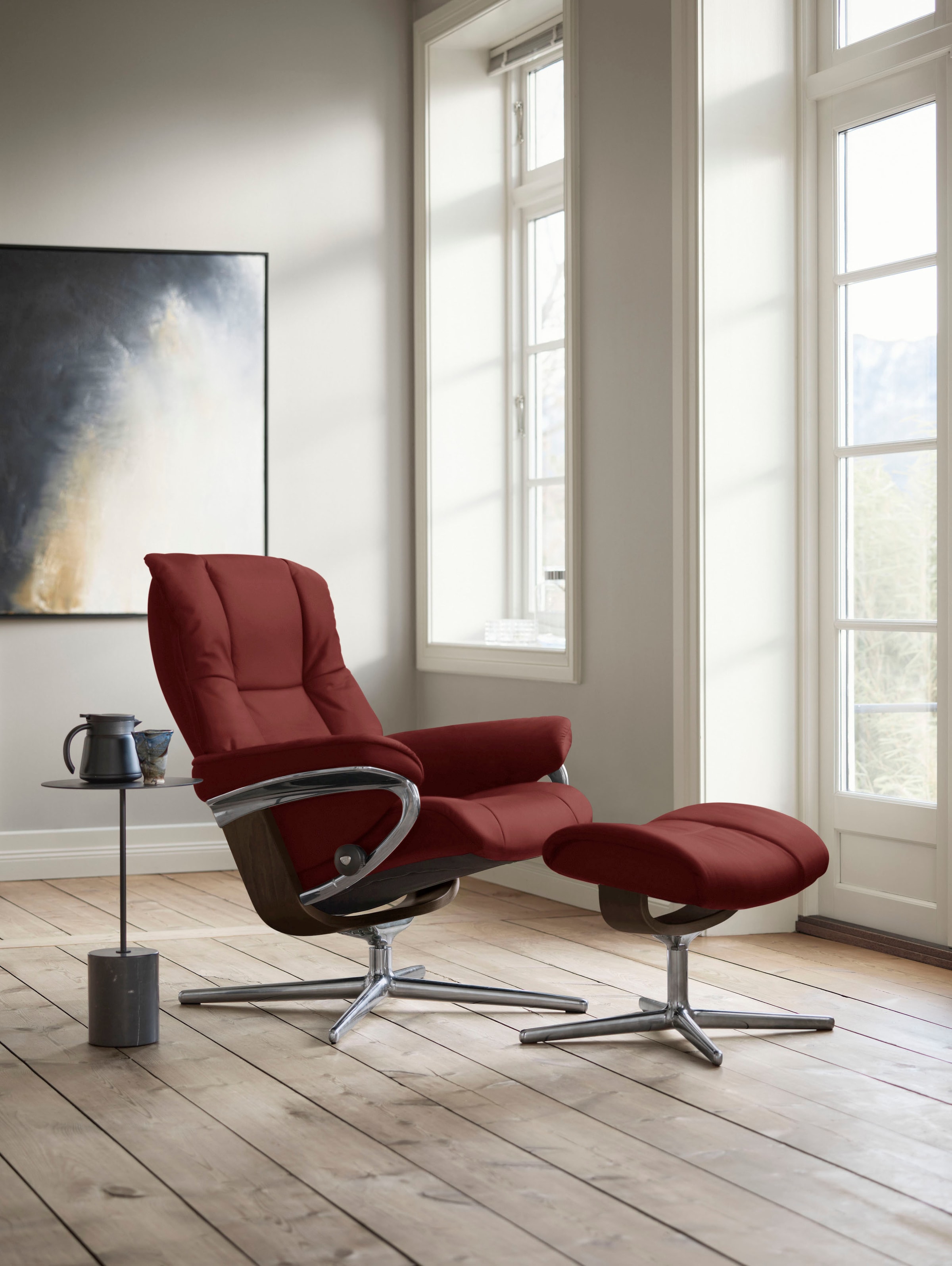 Stressless® Relaxsessel »Mayfair«, (Set, Relaxsessel mit Hocker), mit Hocker, mit Cross Base, Größe S, M & L, Holzakzent Braun