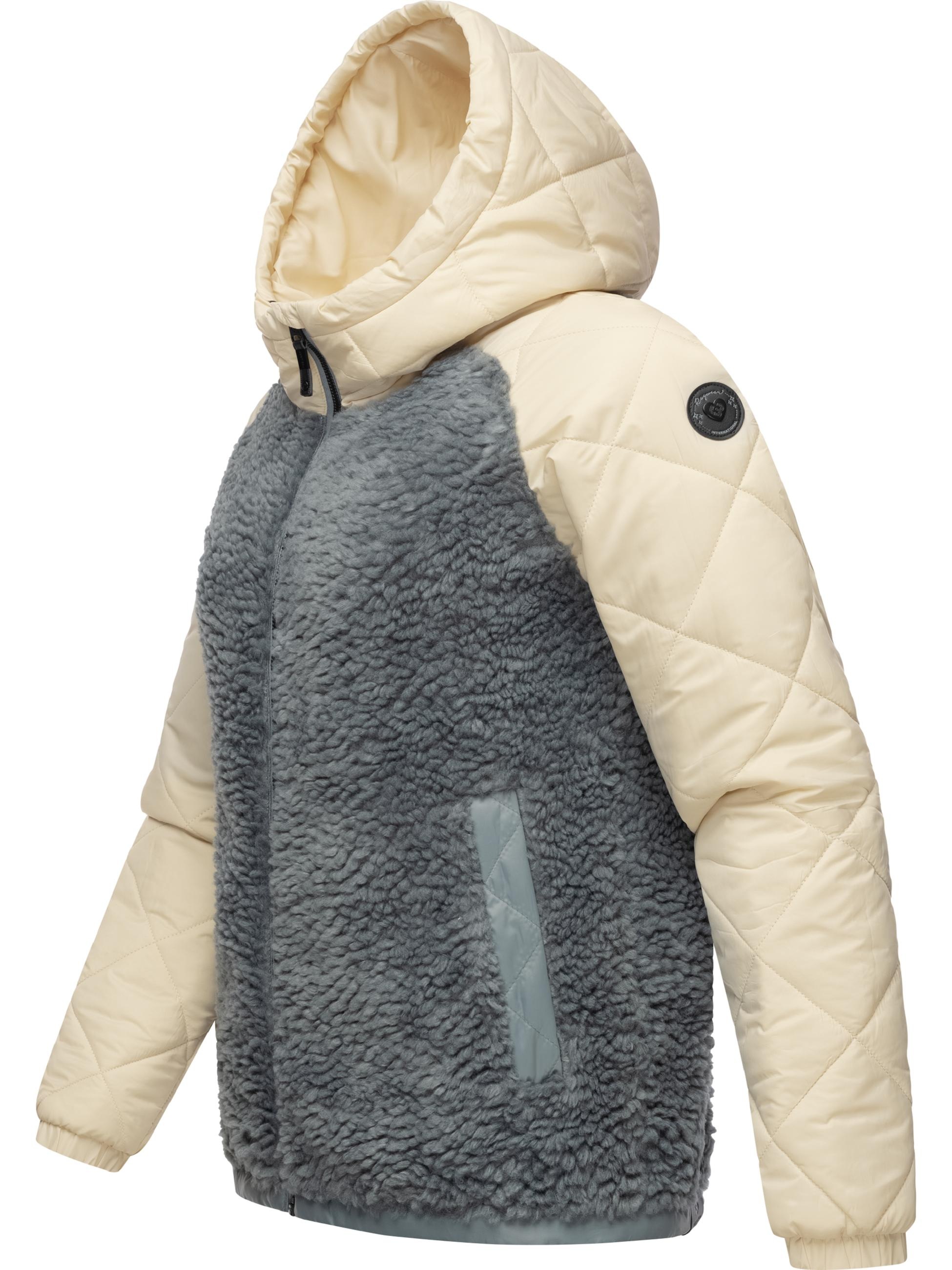 Ragwear Sweatjacke »Outdoorjacke Leeloo«, Damen Übergangsjacke aus Teddy-Kunstfell mit gesteppten Ärmeln