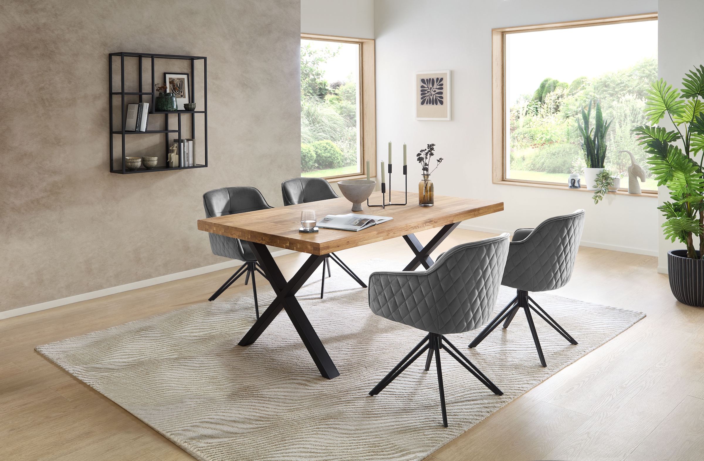 Stolkom Esstisch »Chris Esszimmertisch Eiche Massivholz, BxHxT 110x47x70 cm«, Gerade Kante, Industrial Style Eiche Massivholz