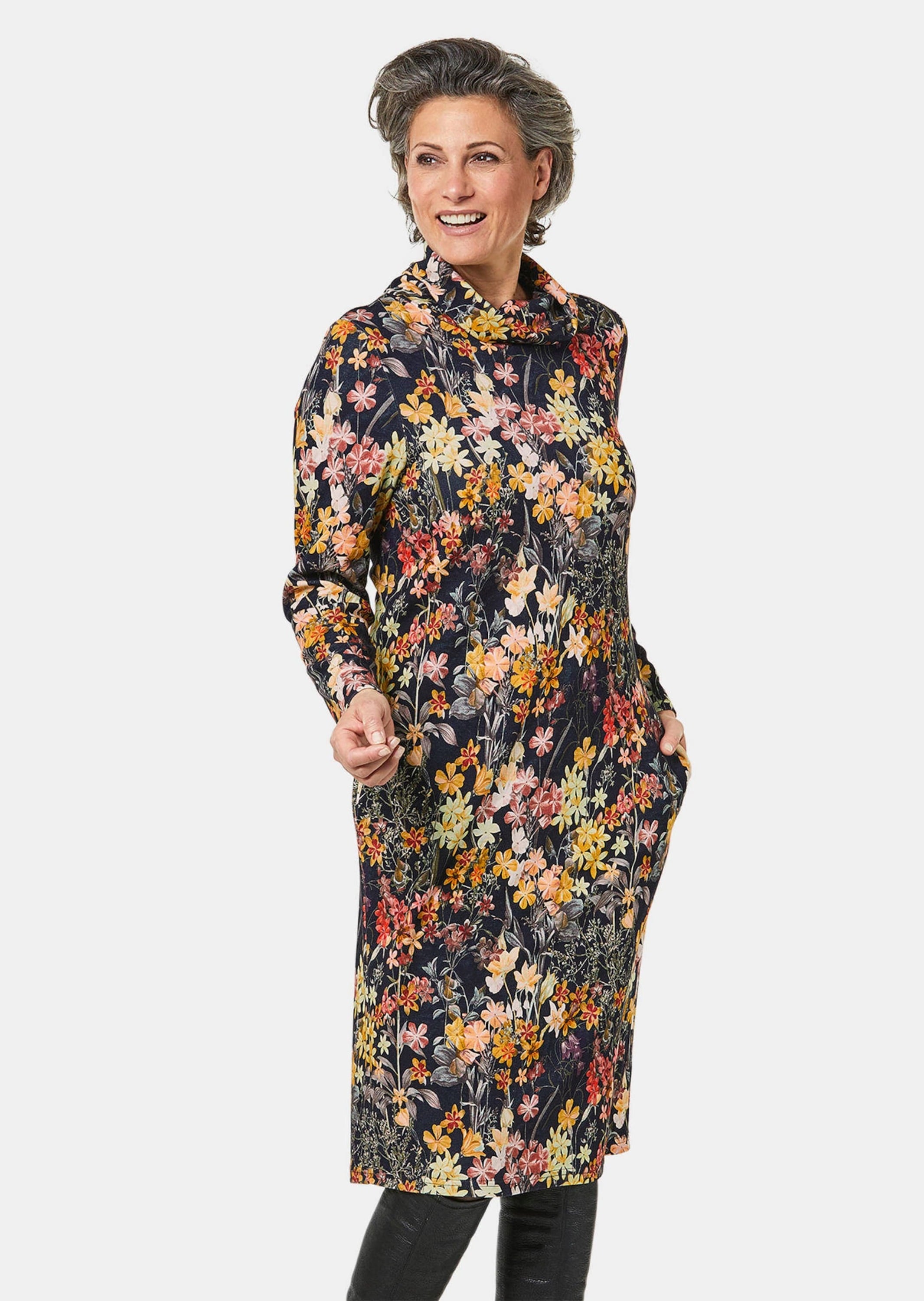 GOLDNER Druckkleid »Kleid Druckkleid mit halsfernem Rollkragen«