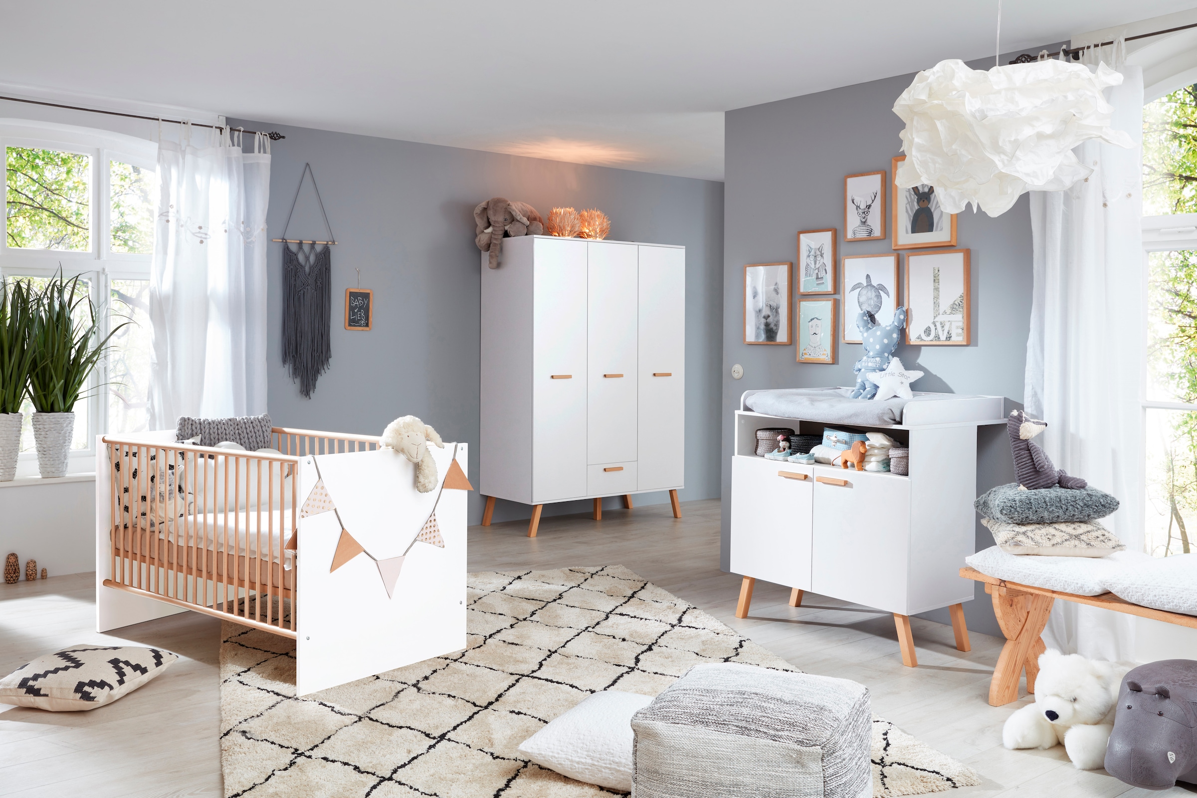 trendteam Babymöbel-Set »Mats«, (Set, 3 tlg., Bett, Wickelkommode, Schrank)