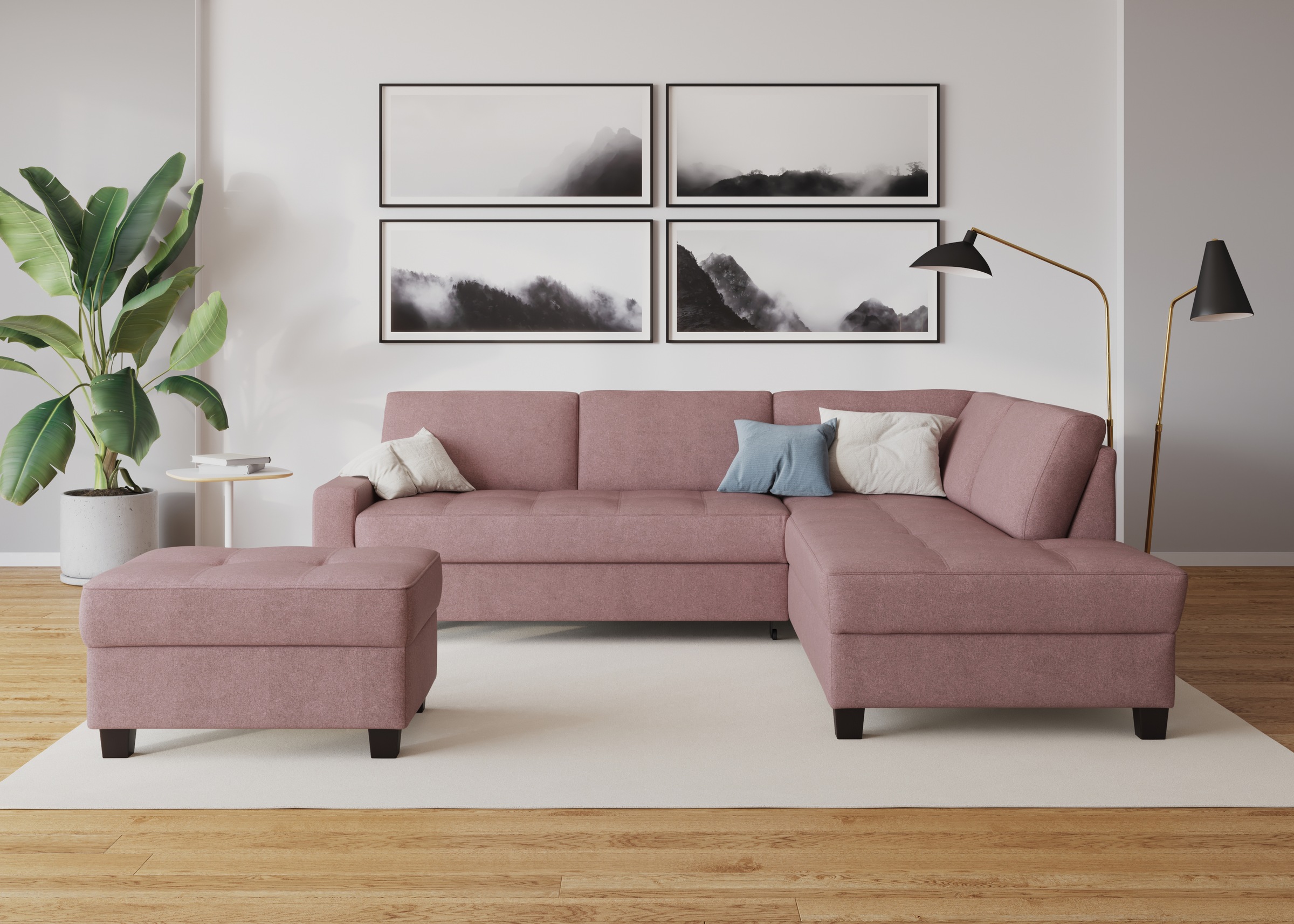 DOMO collection Ecksofa »Florentina zeitlos und elegant, Sitznähte als Designelement, L-Form«, wahlweise mit Bettfunktion, mit Kontrastnaht, Komfortsitzhöhe 47cm