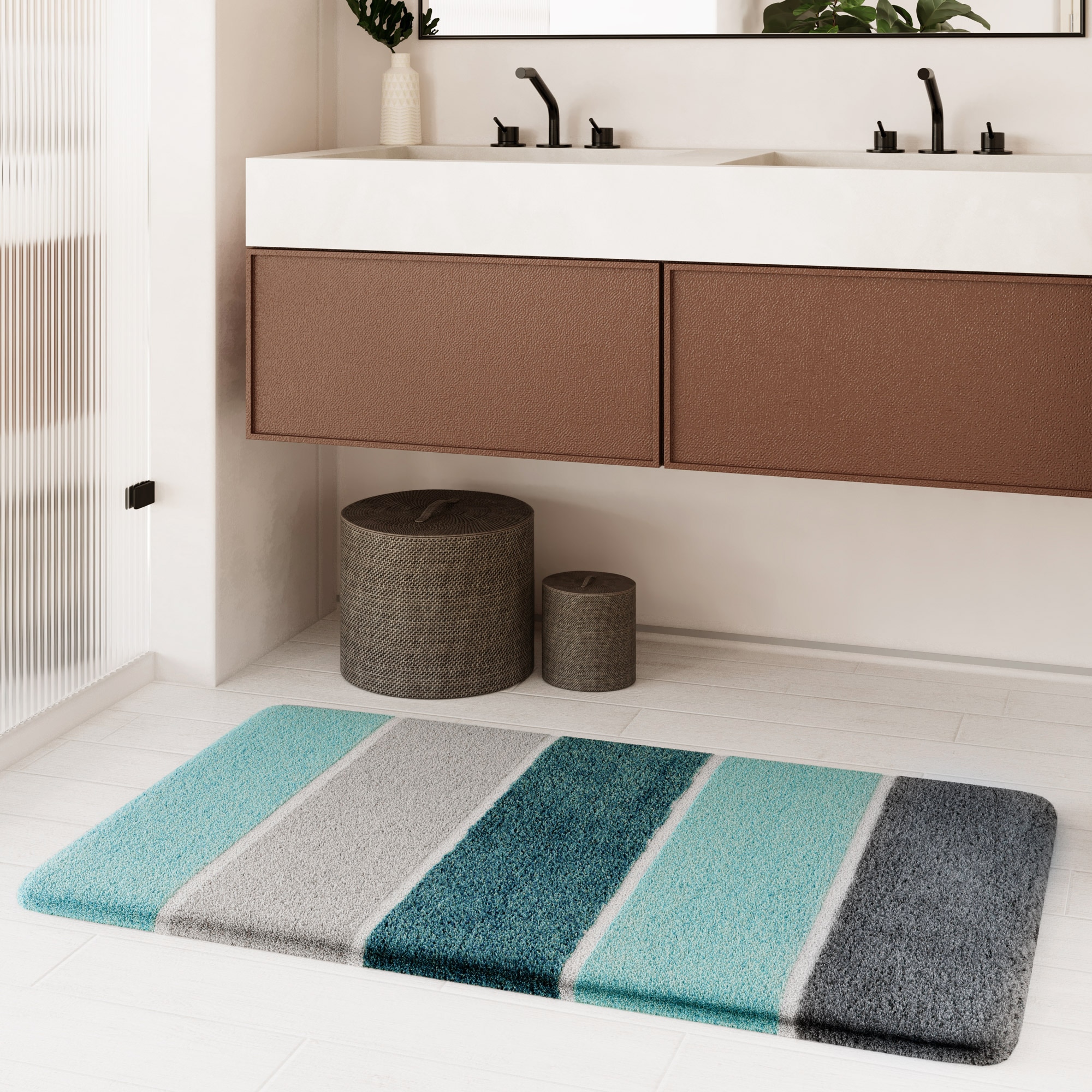 Homie Living Badematte »Rio Marina« Höhe 30 mm rutschhemmend beschichtet fußbodenheizungsgeeignet | schnell trocknend flauschiger Badteppich, modern gestreift, waschbar, Badezimmerteppich