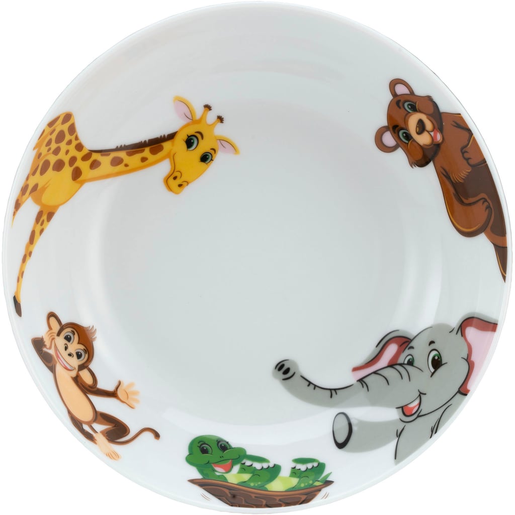 CreaTable Kindergeschirr-Set »Zoo«, (Set, 3 tlg., 1 Kinderteller, 1 Kinderbecher, 1 Kinderschale im Set)