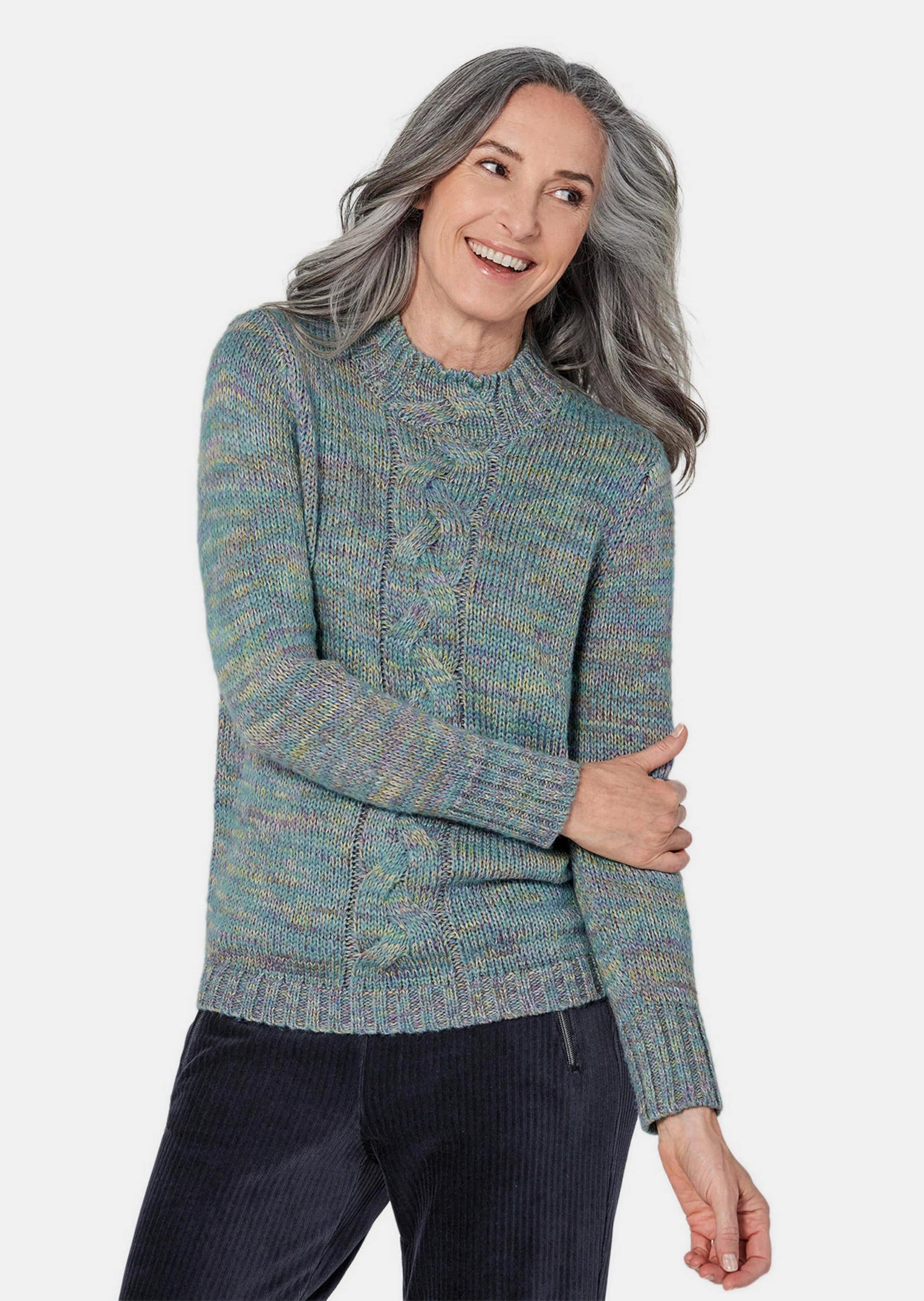 GOLDNER Rundhalspullover »Kurzgröße Strickpullover mit Zopfstrick«