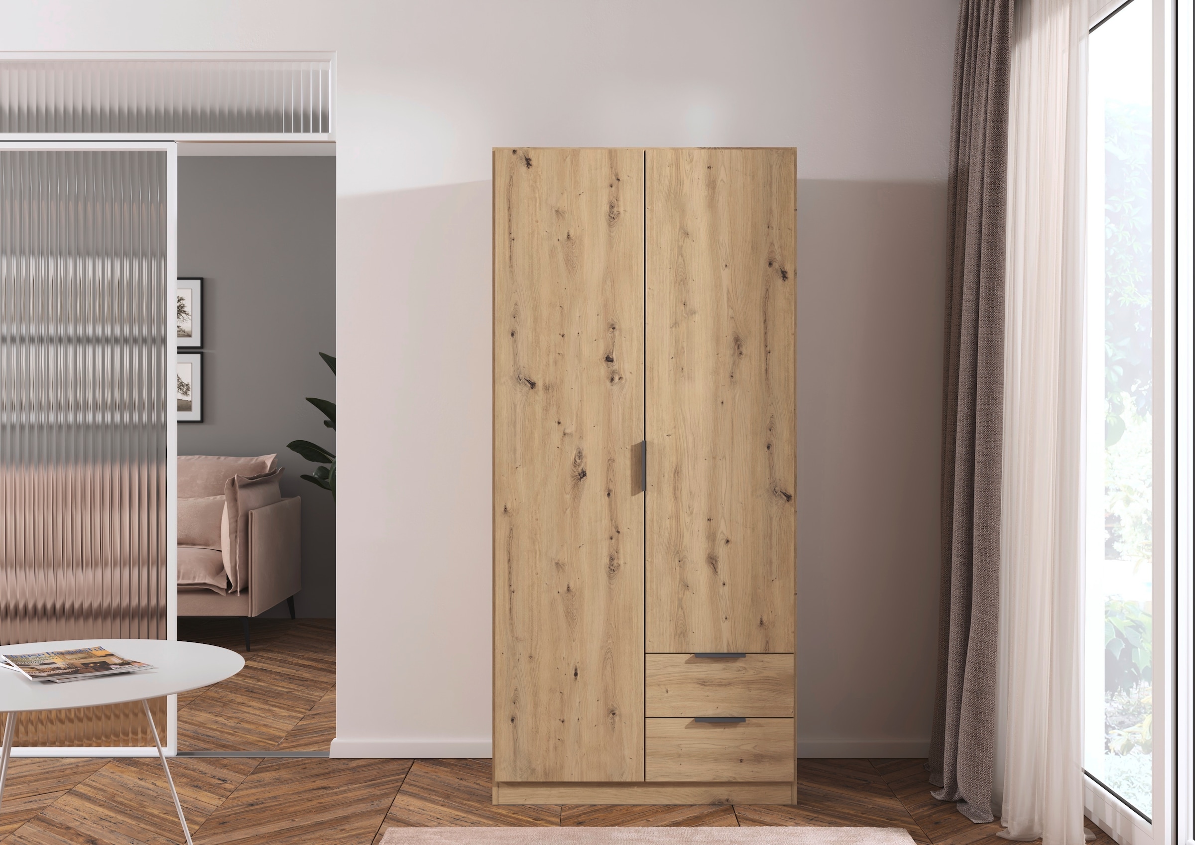 rauch Kleiderschrank »Drehtürenschrank Schrank Garderobe Ankleide Schlafzimmer LAGOA« in 3 verschiedenen Ausstattungen BASIC/CLASSIC/PREMIUM,  mit geräumigen Schubladen, optional mit Aufsatz MADE IN GERMANY