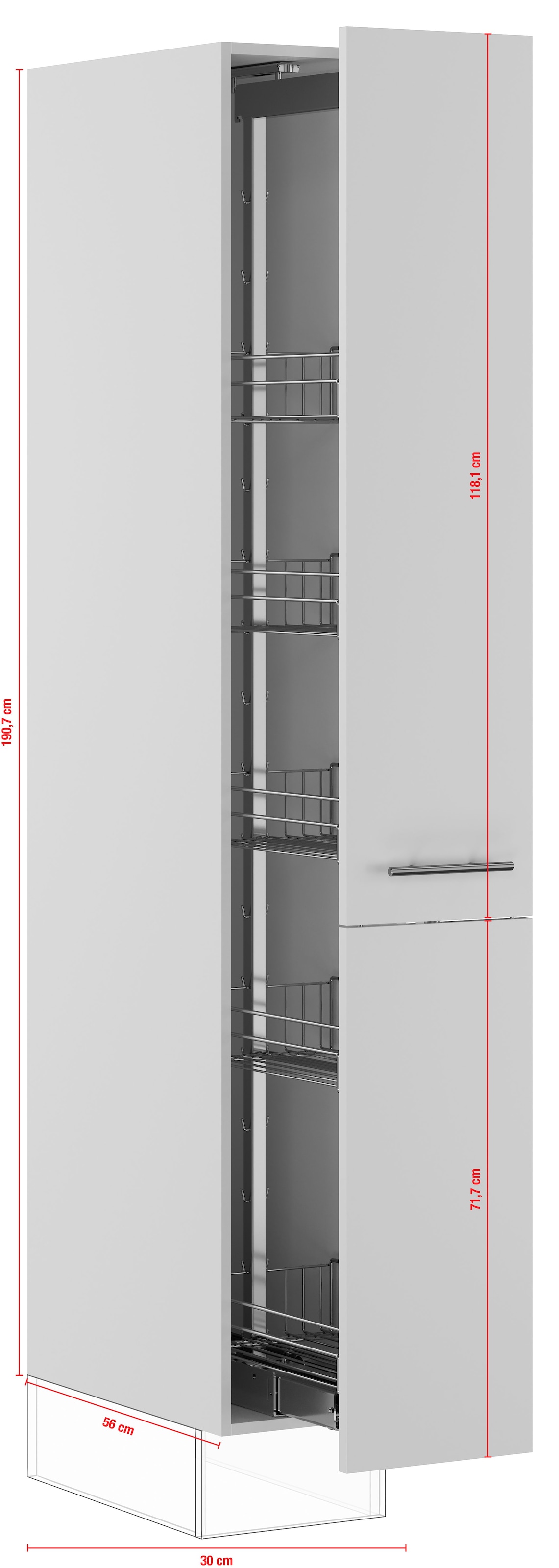 IMPULS KÜCHEN Apothekerschrank »"Turin", Breite/Höhe: 30/190,7 cm, mit Soft-Close«, vormontiert, mit Auszug, mit Körben