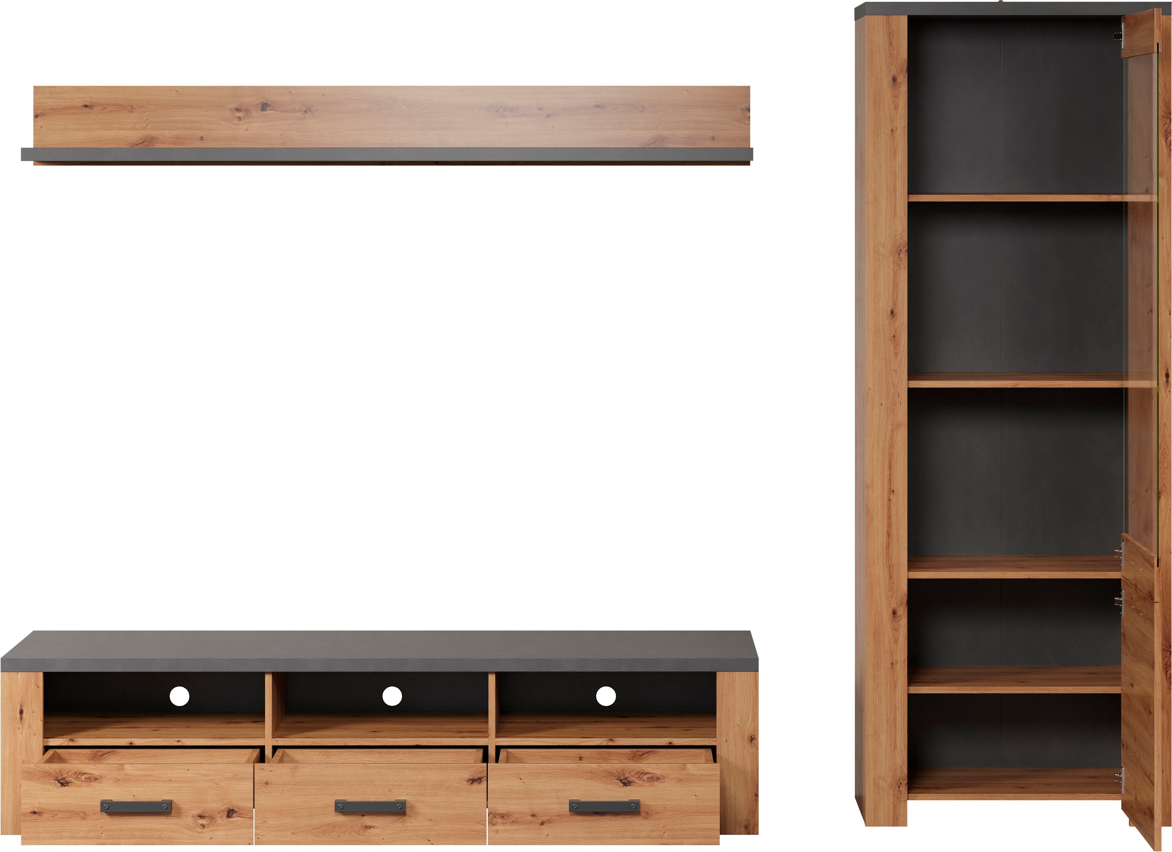 Home affaire TV-Wand »Ambres«, (3 St.), Kleines, modernes TV-SET, Echtholzoptik, Breite ca. 268 cm, matt