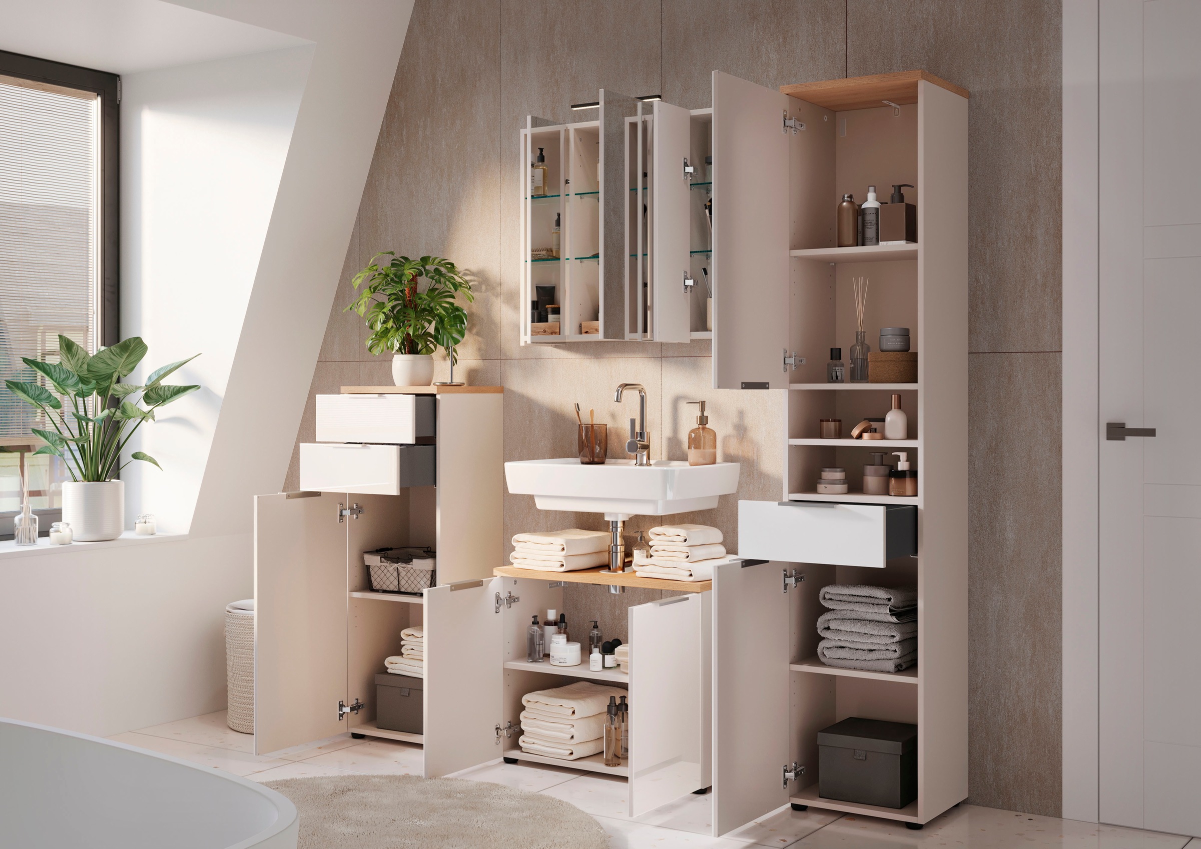 GERMANIA Hochschrank »Tavira« 1 Stk. tlg. Hochschrank mit Glasfronten und Türdämpfung