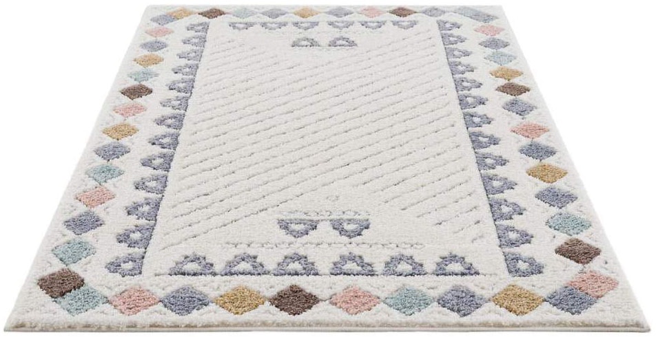 Carpet City Hochflor-Teppich »Focus 3034«, rechteckig, Boho-Teppich mit Bordüre, bunt, besonders weich, 3D-Effekt