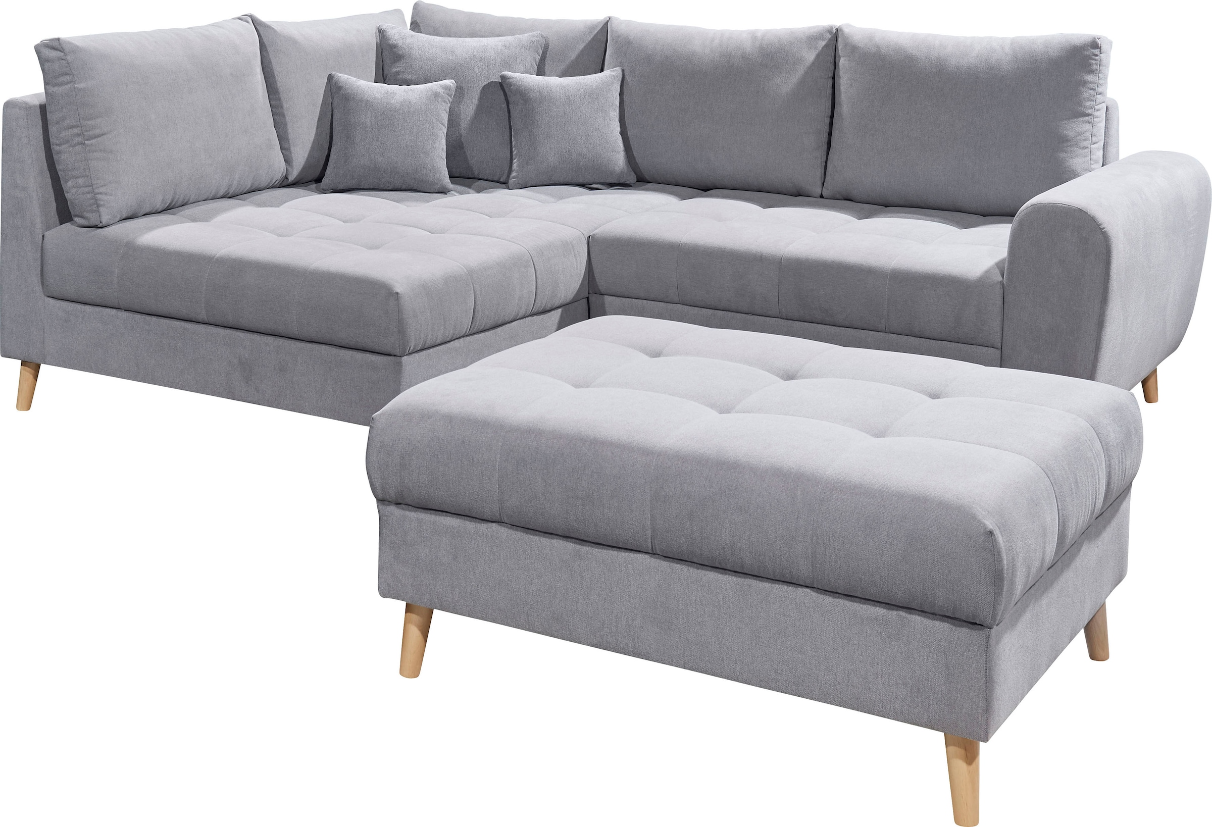 ED EXCITING DESIGN Ecksofa »Alice L-Form«, (Set), mit Hocker, Rückenkissen, Zierkissen, frei im Raum stellbar