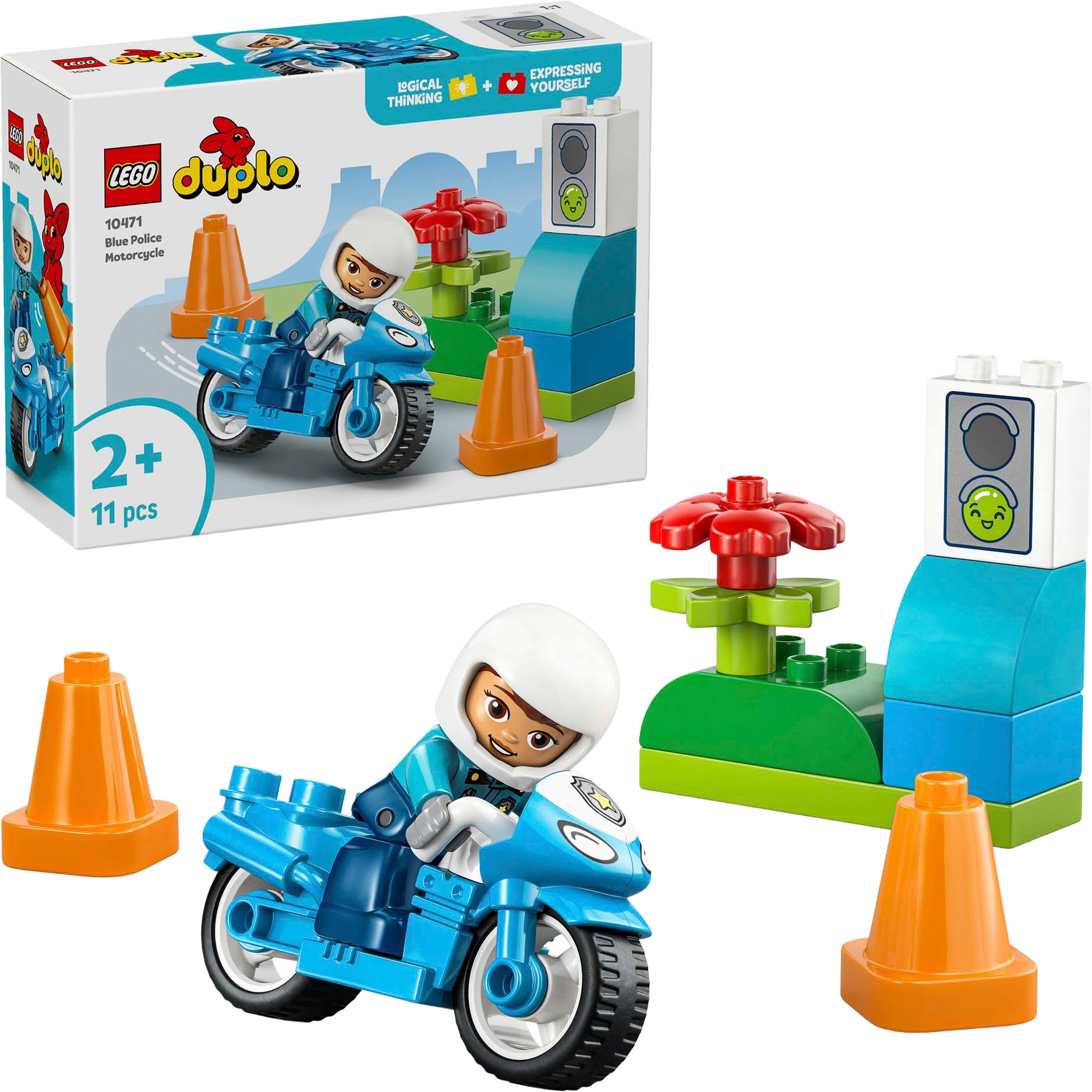 LEGO® Konstruktionsspielsteine »Blaues Polizeimotorrad (10471), LEGO DUPLO Town«