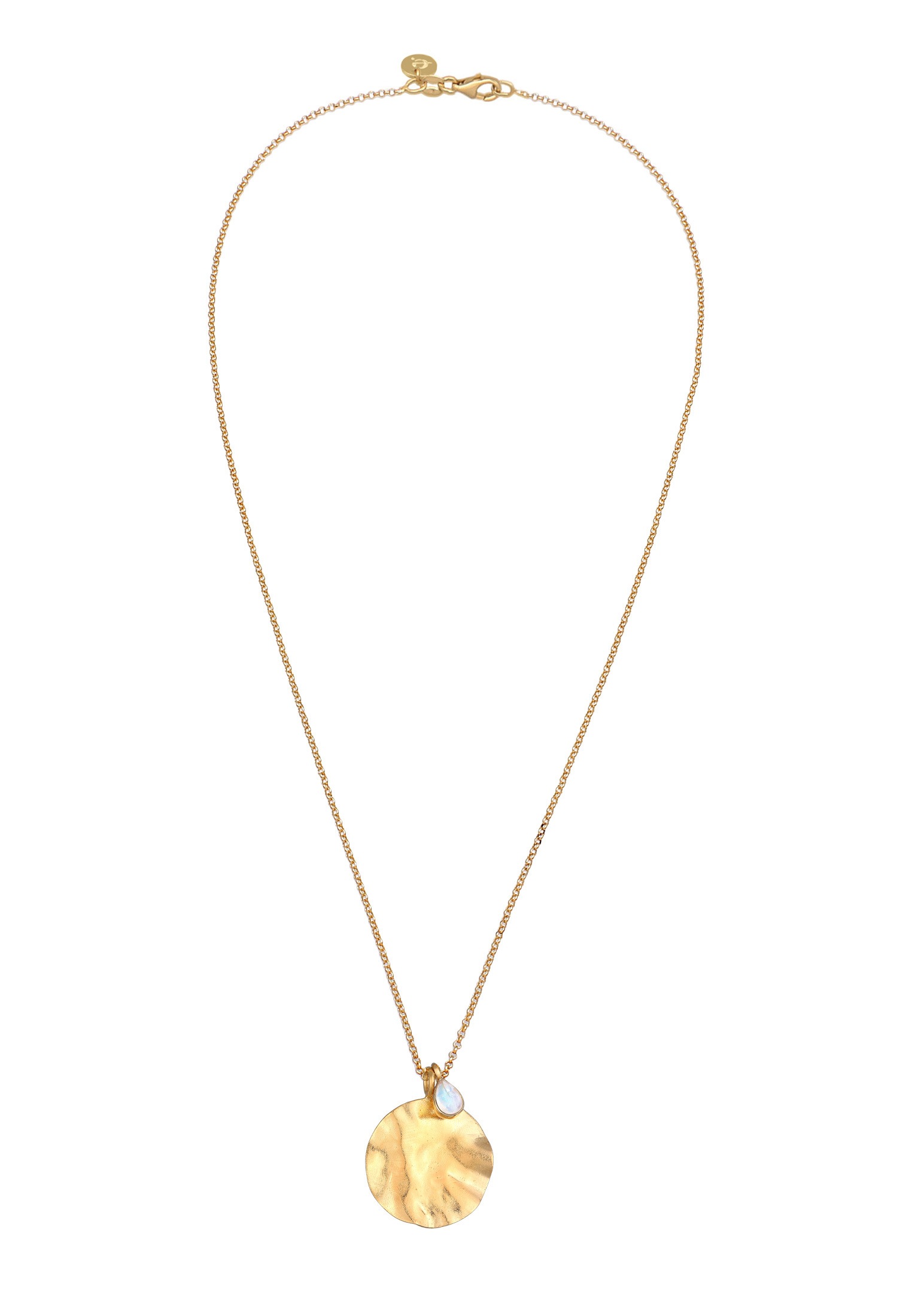 Elli Premium Lange Kette »Halskette Organic Münz Design Mondstein Tropfen 925 Silber«