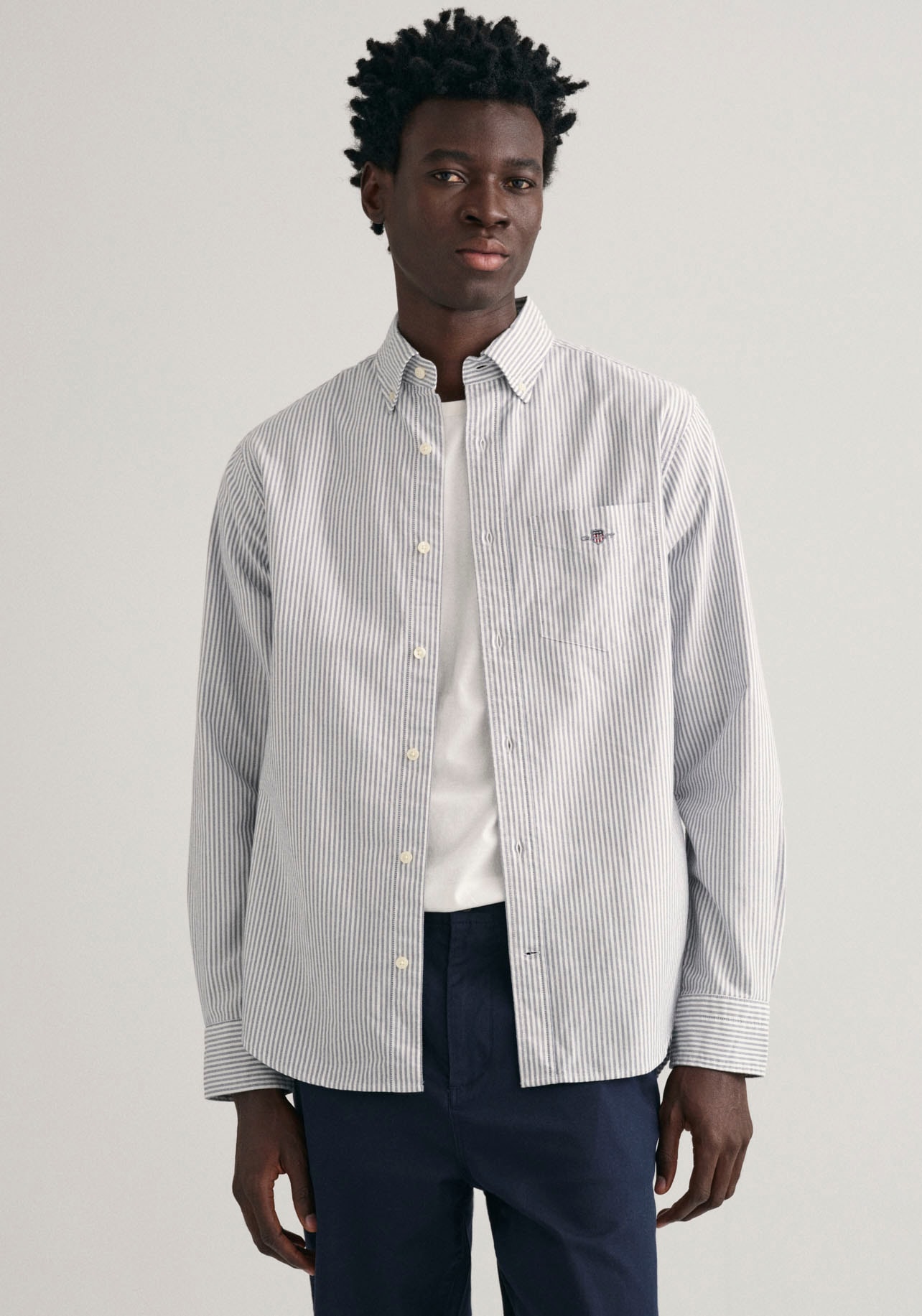 Gant Langarmhemd »Regular Fit Oxford Hemd strukturiert langlebig dicker gestreift«, mit dezenter Logostickerei