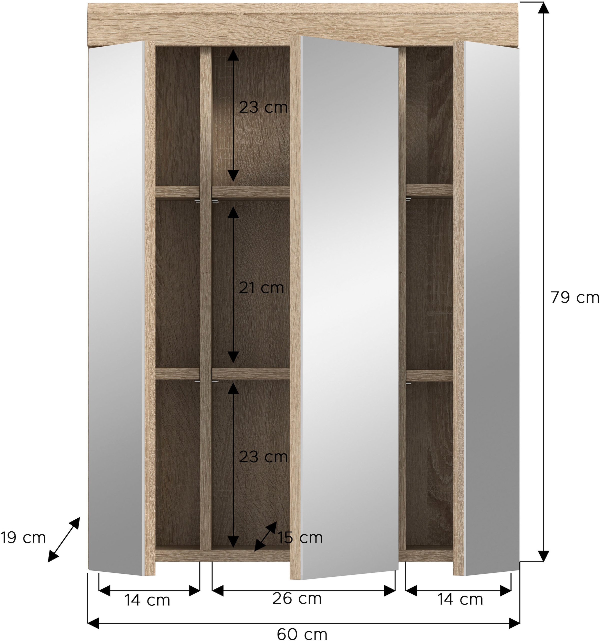 welltime Badezimmerspiegelschrank »SIENA, Breite 60cm, 3 Spiegeltüren, 9 Fächer, 6 Einlegeböden« TOPSELLER!, 1 Stk. tlg. in verschiedenen Farben erhältlich, Badmöbel, Spiegel, Badschrank, Bad