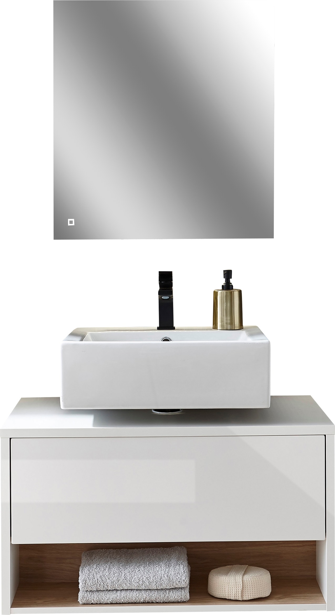 Places of Style Badmöbel-Set »Studio Line, Bad im modernen Design, 2-teiliges Badezimmer«, (2 St.), Unterschrank und Spiegel, in zwei Farben verfügbar, viel Stauraum