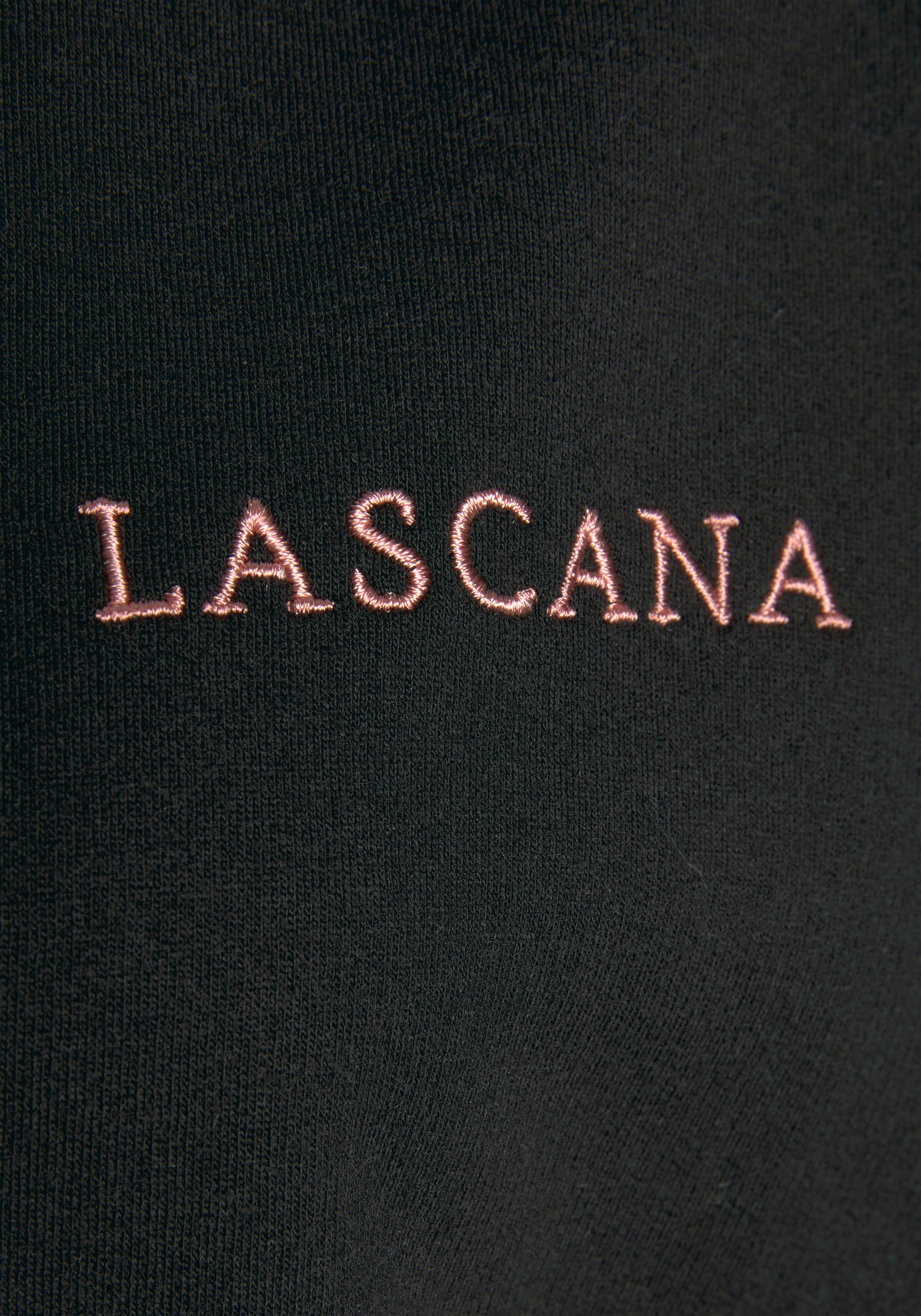 LASCANA Kapuzensweatjacke, mit kupferfarbenen Reißverschluss und Logostickerei, Loungewear