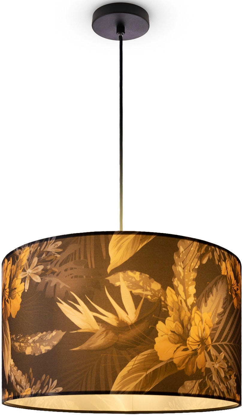 Paco Home Pendelleuchte »Hugo Flower«, Leuchtmittel E27 | ohne Leuchtmittel, Schlafzimmer Pendelleuchte Wohnzimmer Blumen Stoff Lampenschirm