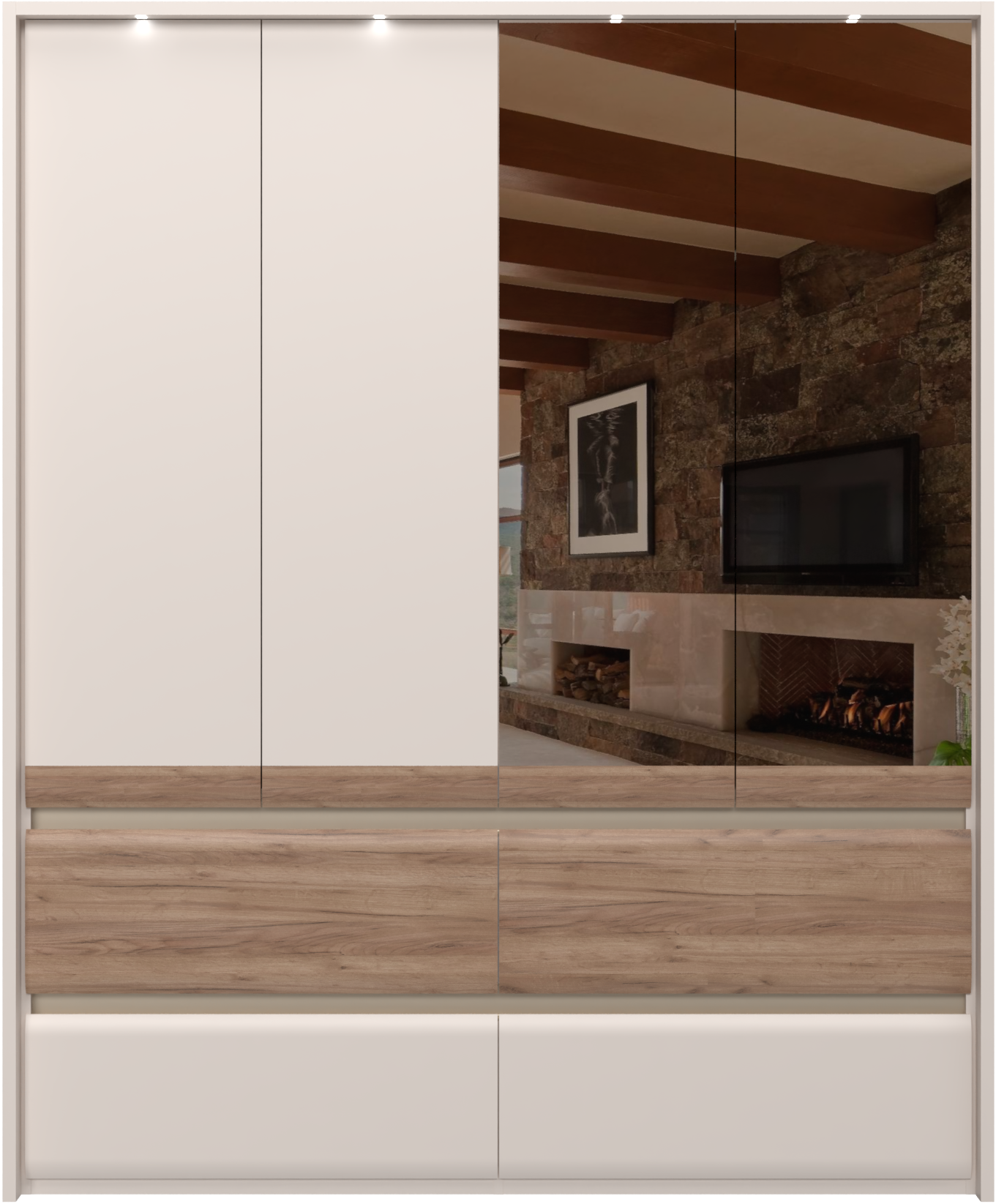 PLACES OF STYLE Kleiderschrank »Invictus, UV lackiert, FSC-zertifiziert, grifflose Optik« abgerundete Schubladen aus MDF im Holzdekor, soft-close,  mit Beleuchtung und Spiegel, in 4 Breiten, hoher Schrank (226cm)