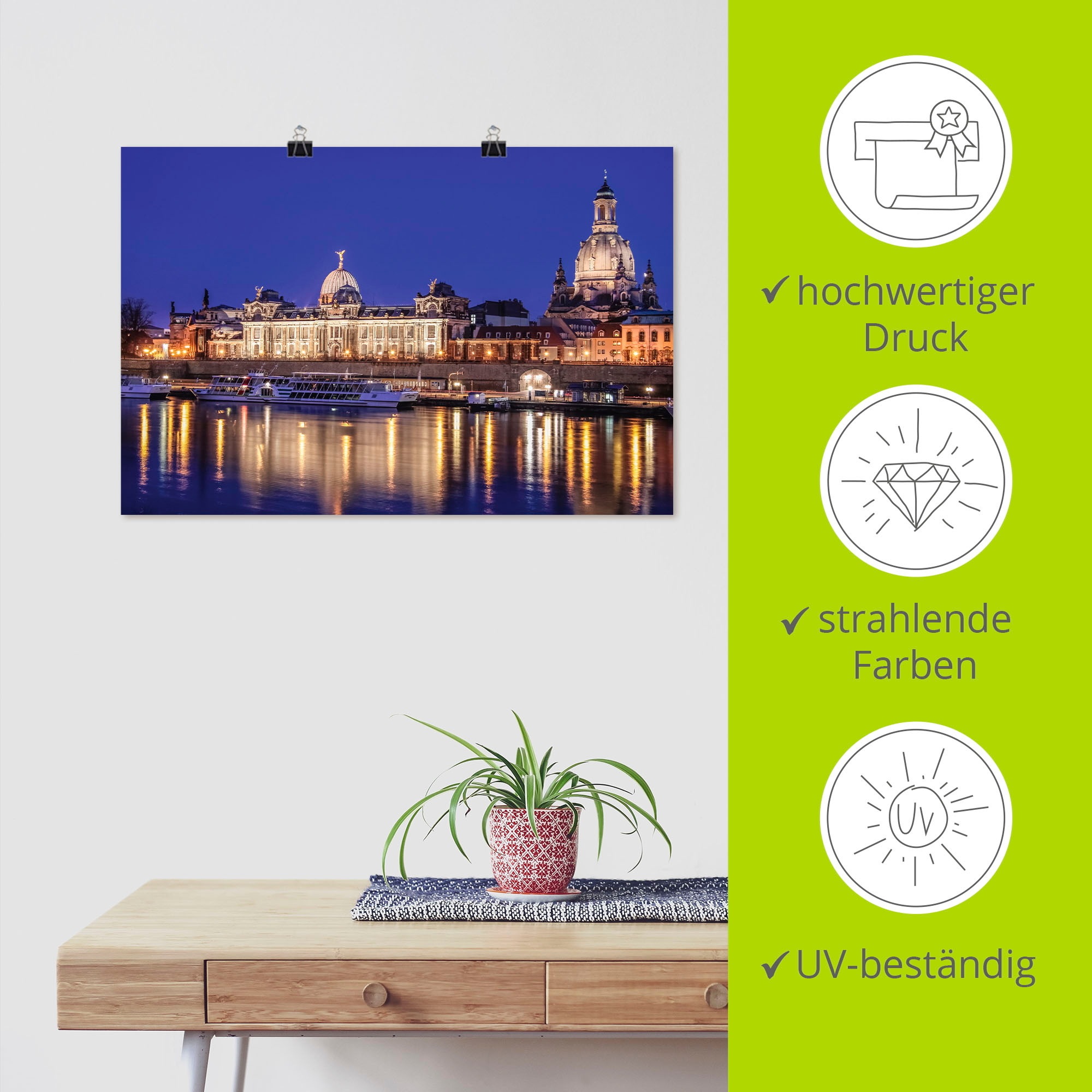 Artland Wandbild »Abend an der Elbe in Dresden«, Dresden, (1 St.), als Alubild, Leinwandbild, Wandaufkleber oder Poster in versch. Größen