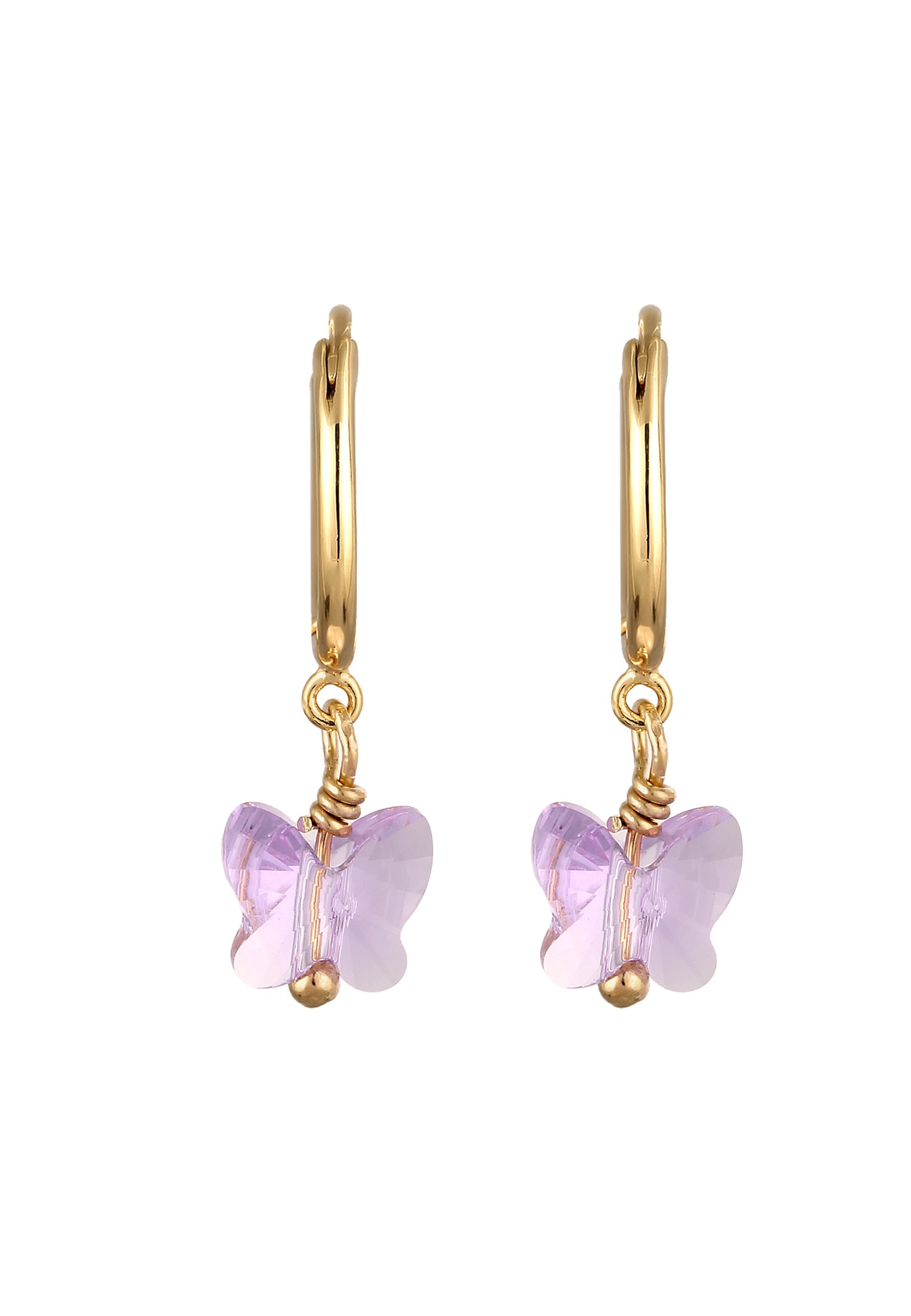 Elli Paar Creolen »Ohrringe Creolen Schmetterling Lila 925 Sterling Silber vergoldet, mit Kristallen von Swarovski(R)«
