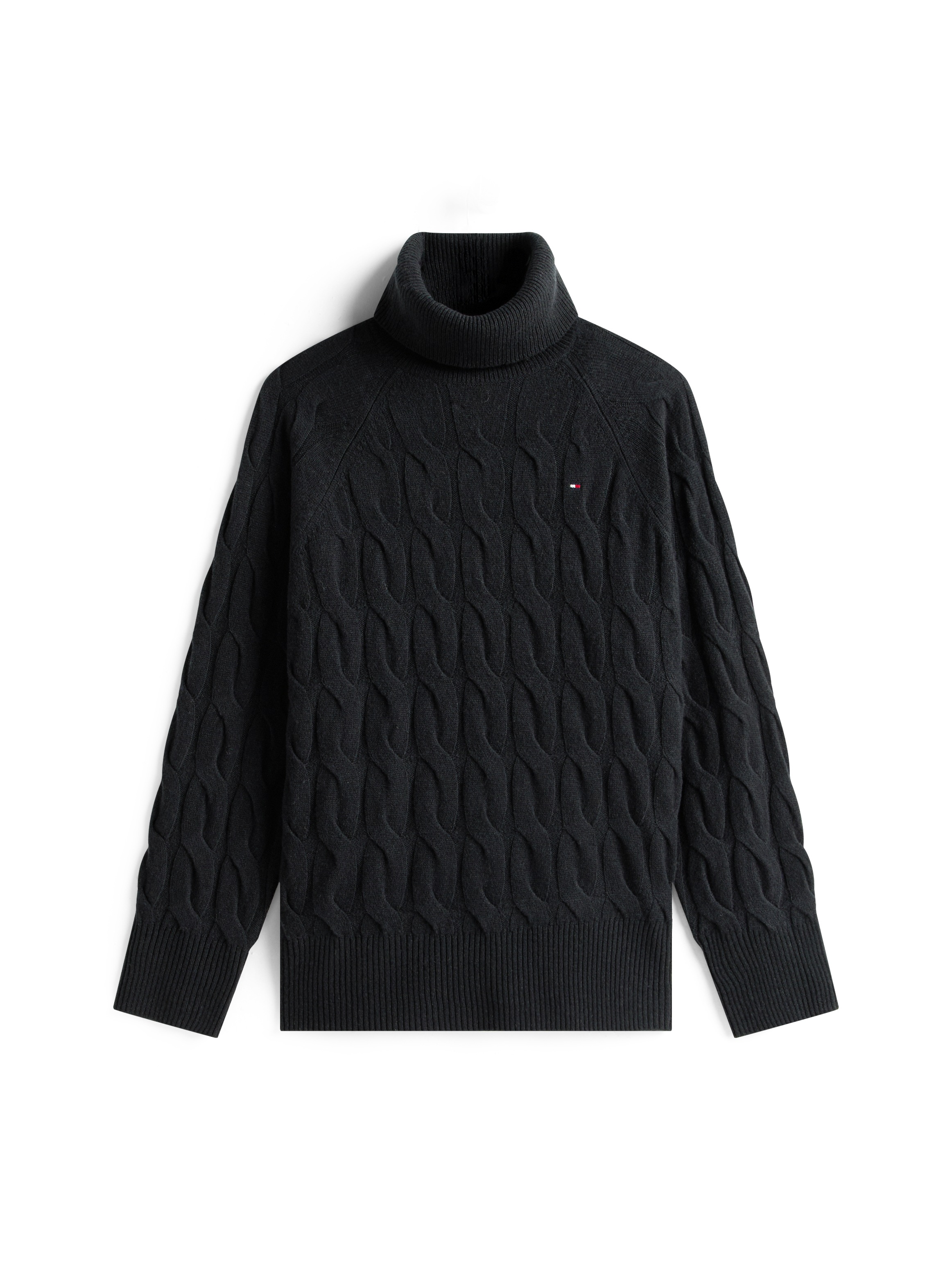 Tommy Hilfiger Rollkragenpullover »SOFT WOOL CABLE ROLL-NK LS SWT« mit Zopfmuster, aus reiner Wolle