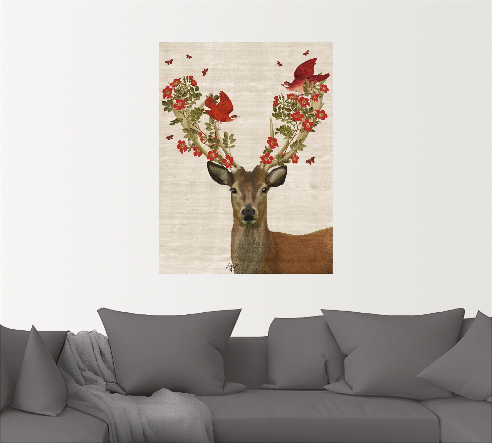 Artland Wandbild »Hirsch und Vögel Liebe«, Wildtiere, (1 St.), als Leinwandbild, Poster, Wandaufkleber in verschied. Größen