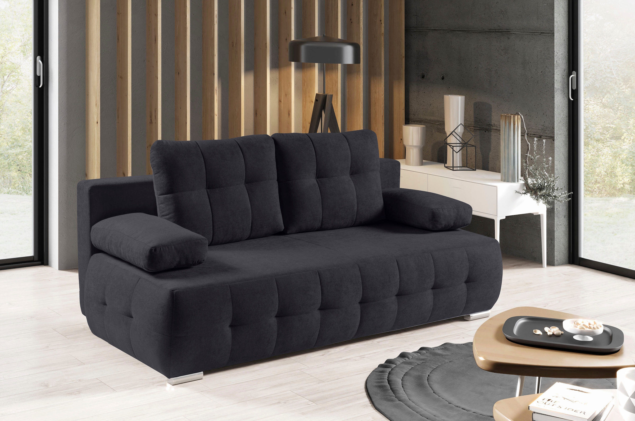 WERK2 Schlafsofa »Indigo 205 cm breit Bettsofa mit Bettkasten« Luxus-Microfaser weich, Schlaffunktion, Bettkasten
