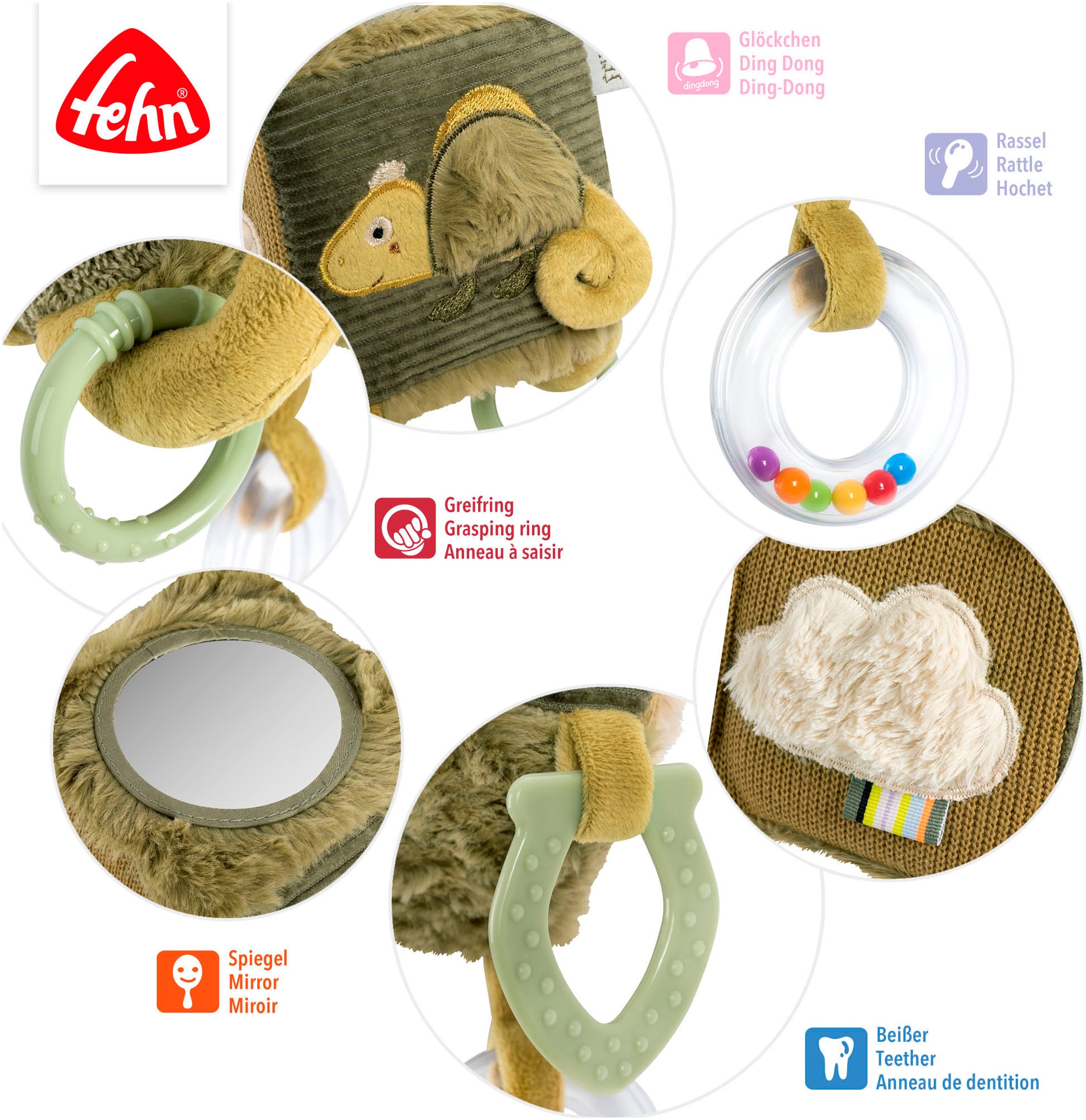 Fehn Greifspielzeug »Lazy, Crazy & Pink, Activity-Würfel Chamäleon«