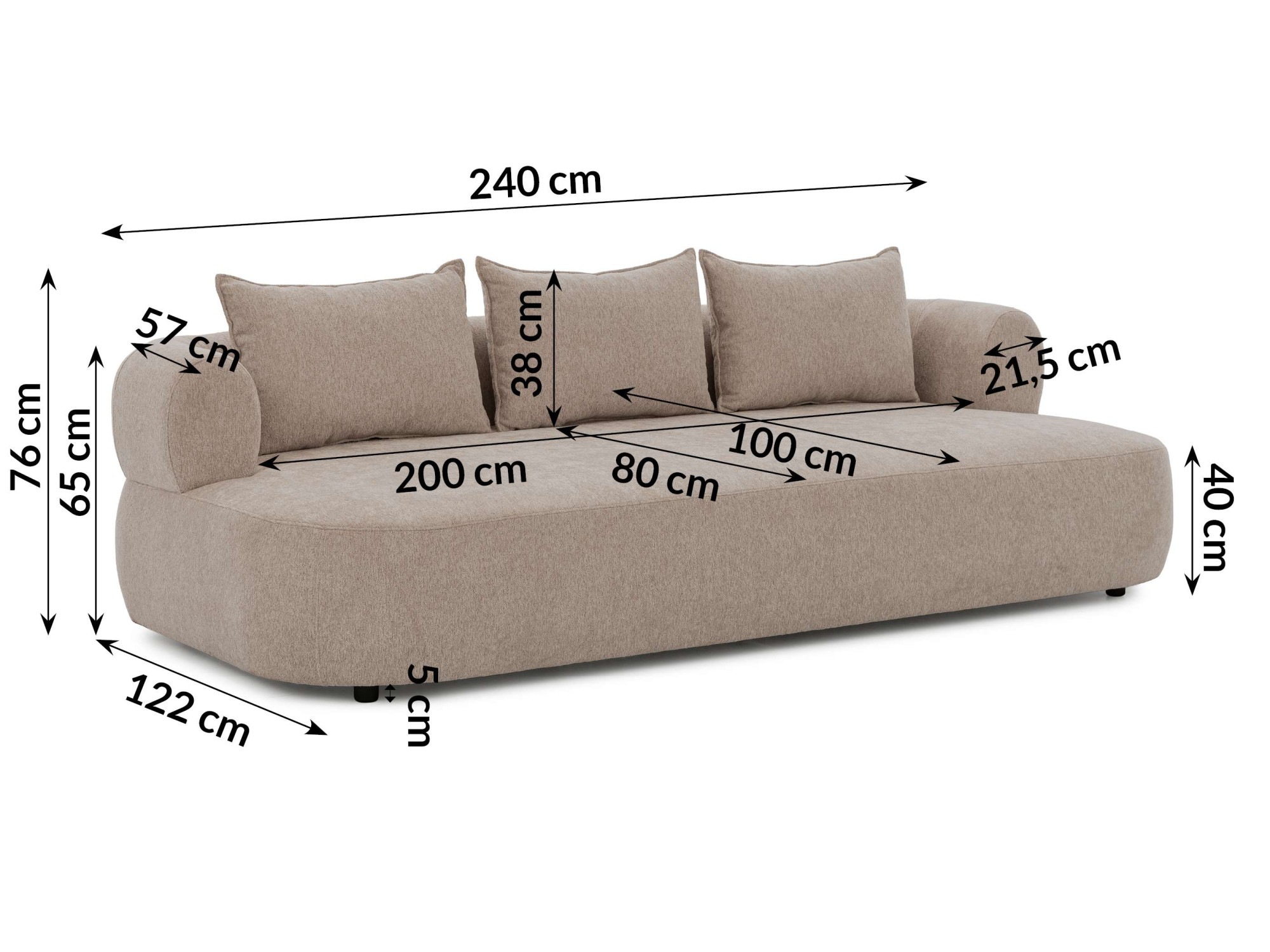 Home affaire Big-Sofa »LUSSAC 4-Sitzer Design-Sofa mit Zierkissen, Maße B/T/H: 242/123/78 cm«, hoher Sitzkomfort und modernes Design, Sofa ohne Bettfunktion