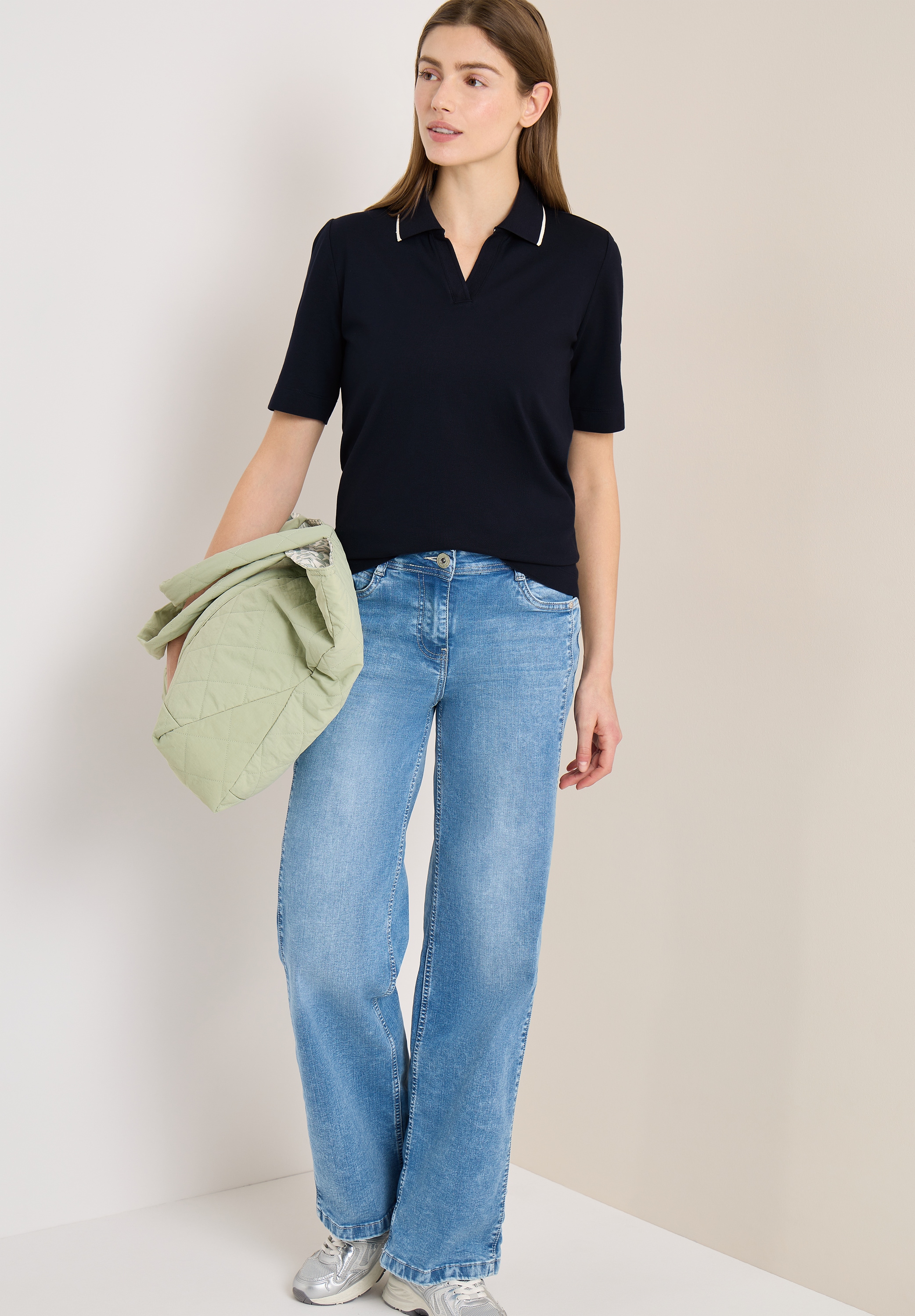 Cecil Poloshirt mit Kontrast-Streifen und V-Ausschnitt