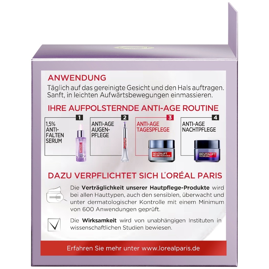 L'ORÉAL PARIS Anti-Aging-Creme »RevitaLift Filler Tag«, mit hochkonzentrierter Hyaluronsäure